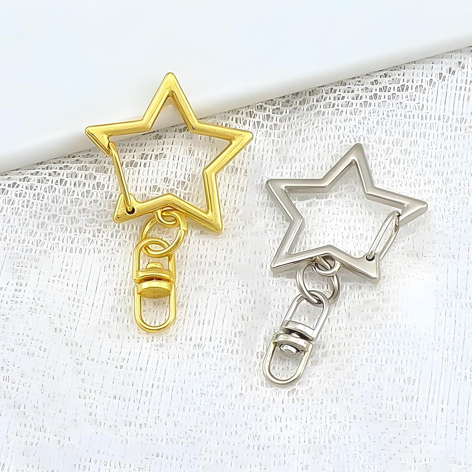 60PCS Star Shaped Keychain, 2 Colors, Metal Hanging Buckle, Spring Snap Hook with Open Jump Ring Connector - Image 5
