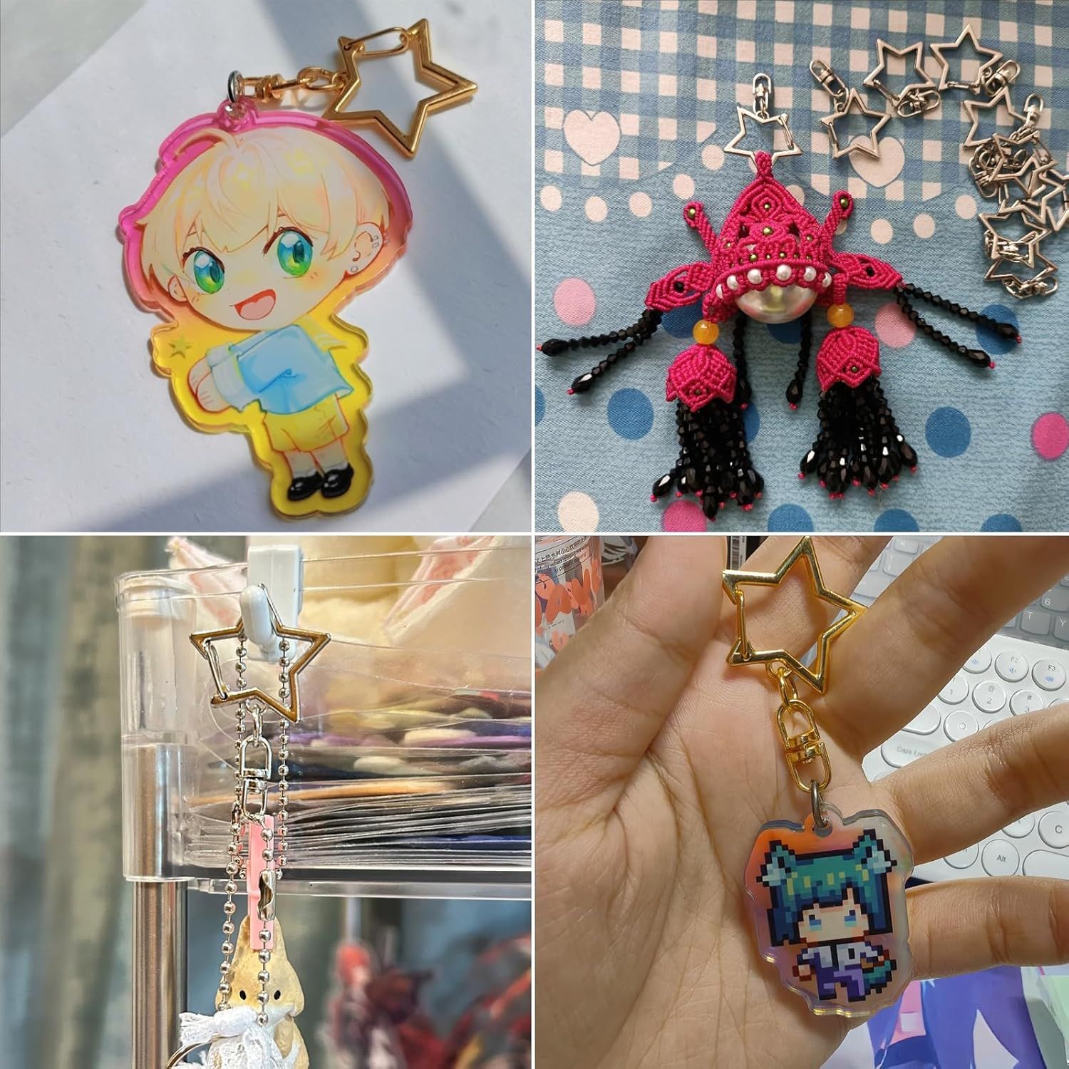 60PCS Star Shaped Keychain, 2 Colors, Metal Hanging Buckle, Spring Snap Hook with Open Jump Ring Connector - Image 6