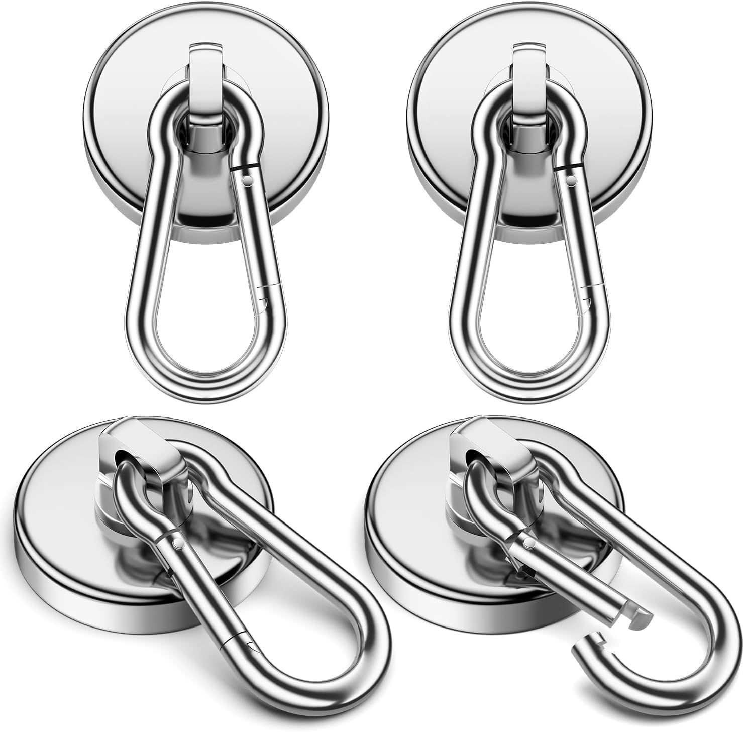 100Lbs Strong Magnetic Hooks, 4 Pack Neodymium Grade-52 Magnet Hooks Heavy Duty with Swivel Carabiner Hook for Hanging, Cruise, Garage, Refrigerator, Kitchen, Office, Home - Image 1