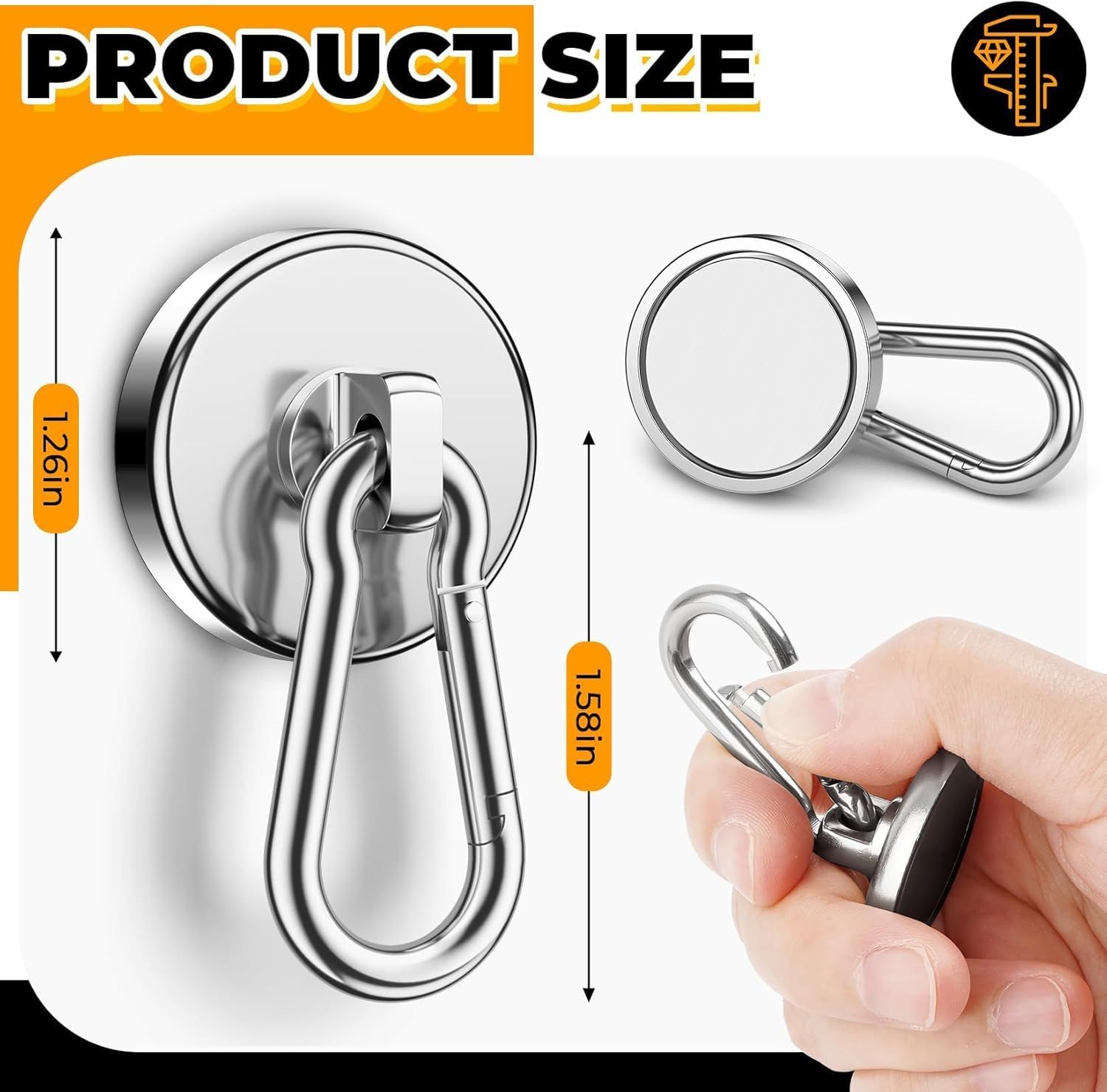 100Lbs Strong Magnetic Hooks, 4 Pack Neodymium Grade-52 Magnet Hooks Heavy Duty with Swivel Carabiner Hook for Hanging, Cruise, Garage, Refrigerator, Kitchen, Office, Home - Image 2