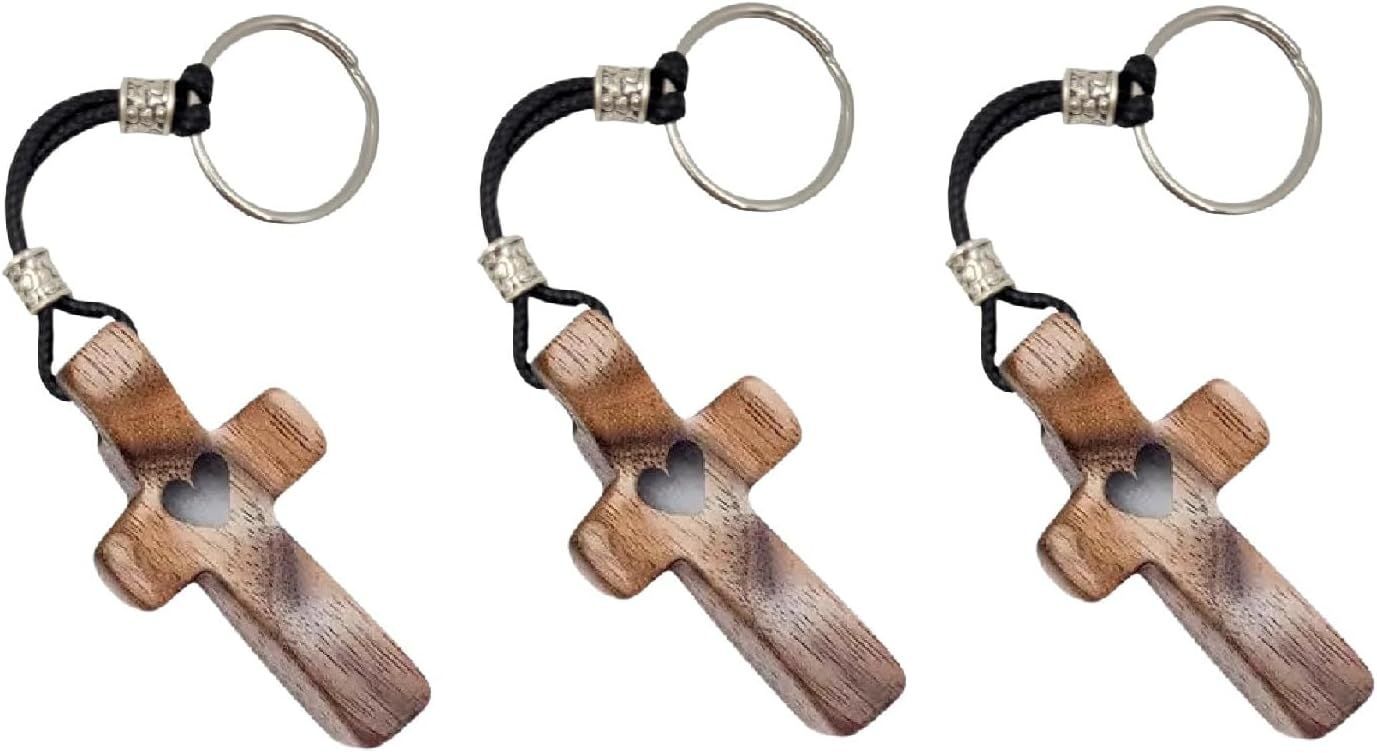 Walnut Wood Cross Keychain Black, Design Comfort Touch Pocket Size Prayer Worry Coin, Inspirational Christian Keychains Accessories Purse Charms for Men Women - Image 1