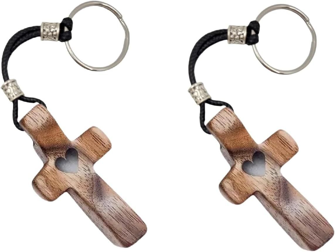 Walnut Wood Cross Keychain, Design Comfort Touch Pocket Size Prayer Worry Coin, Inspirational Christian Keychains Accessories Purse Charms for Men Women - Image 1