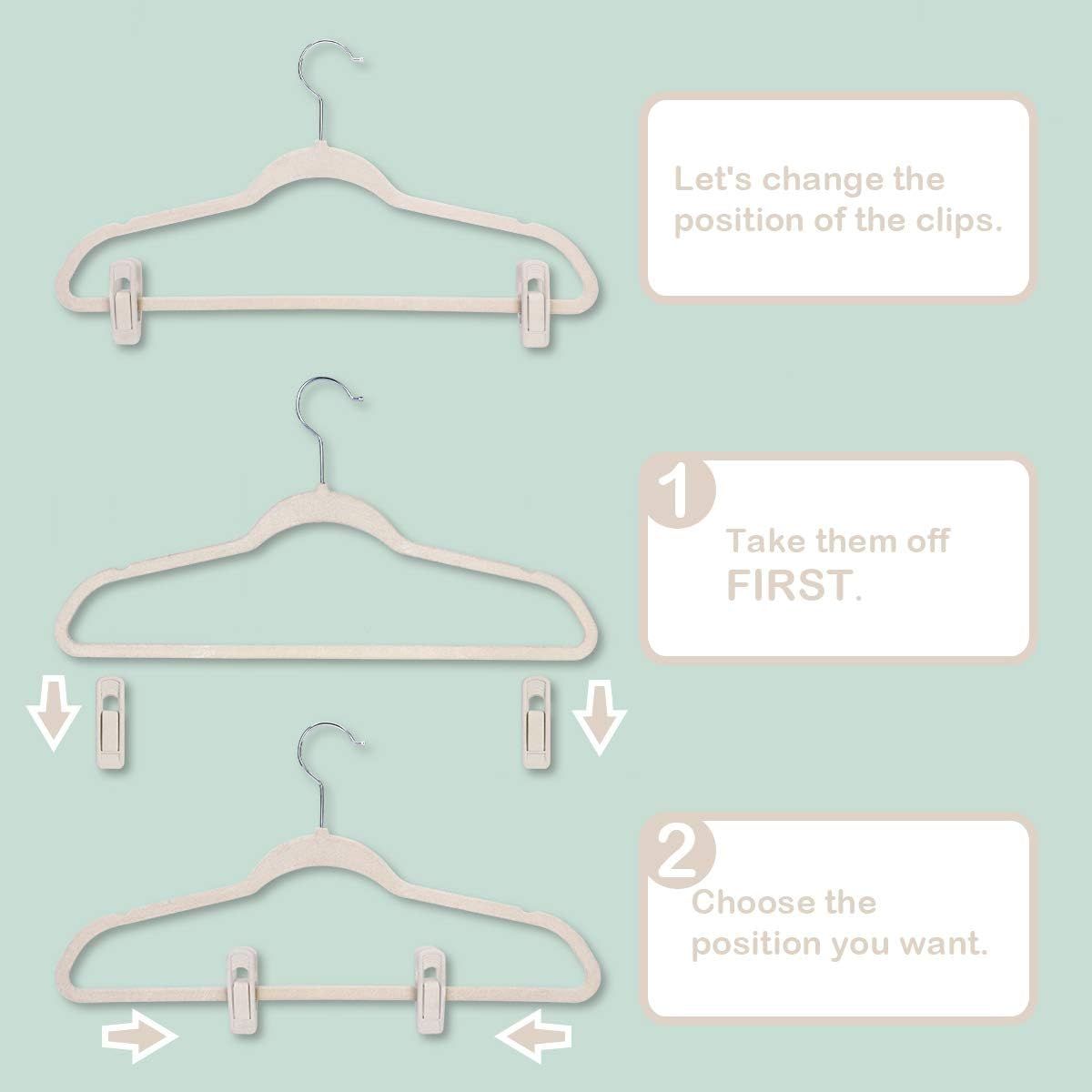 Velvet Hangers - Strong Finger Clips for Thin Pants (20pc, Beige) - Image 4
