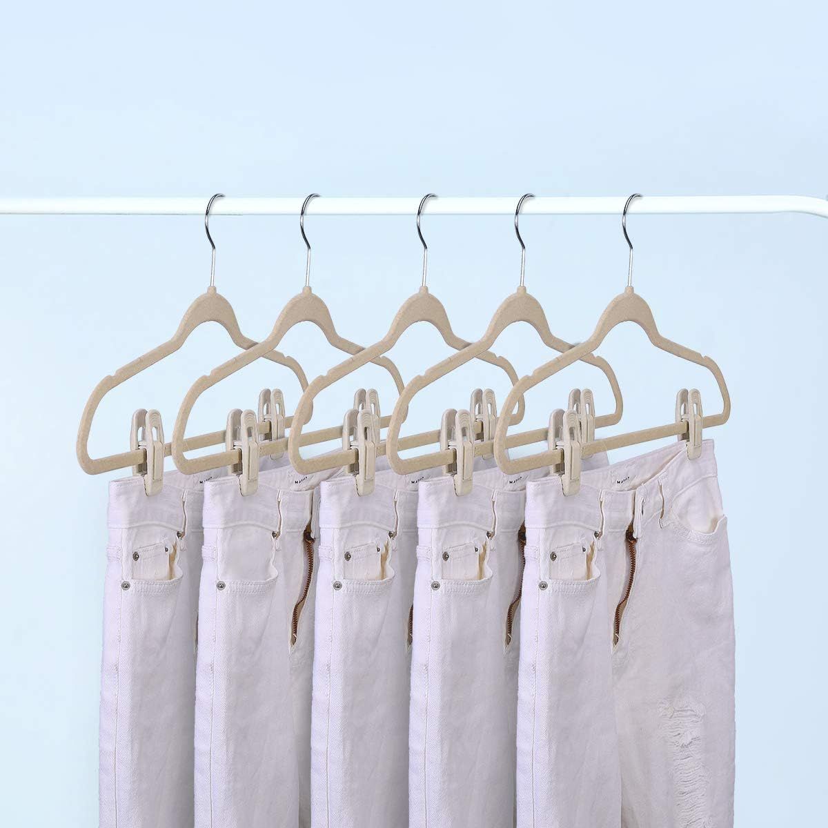 Velvet Hangers - Strong Finger Clips for Thin Pants (20pc, Beige) - Image 6