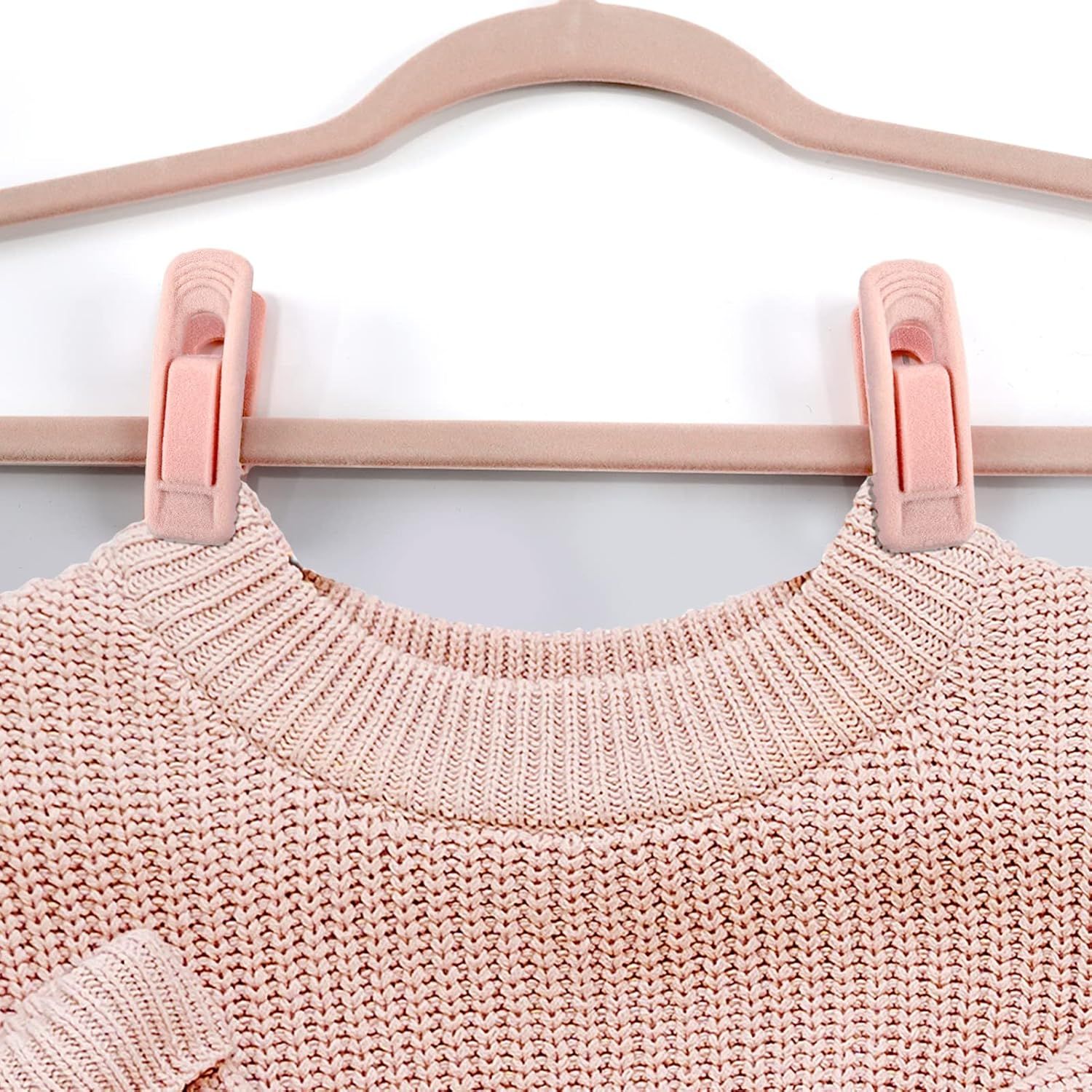 Light Pink Velvet Hangers - Strong Finger Clips for Thin Hangers, Perfect for Suits, Skirts, Pants & Baby Clothes - Image 3