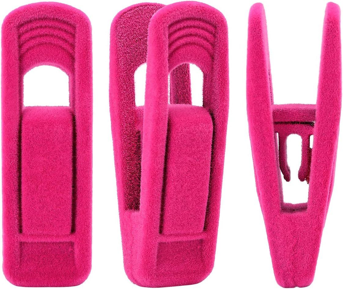 Hot Pink Velvet Hangers Clips, Pants Hangers Velvet Clips, Strong Finger Clips Perfect for Thin Velvet Hangers (20 Pcs, Hot Pink) - Image 1