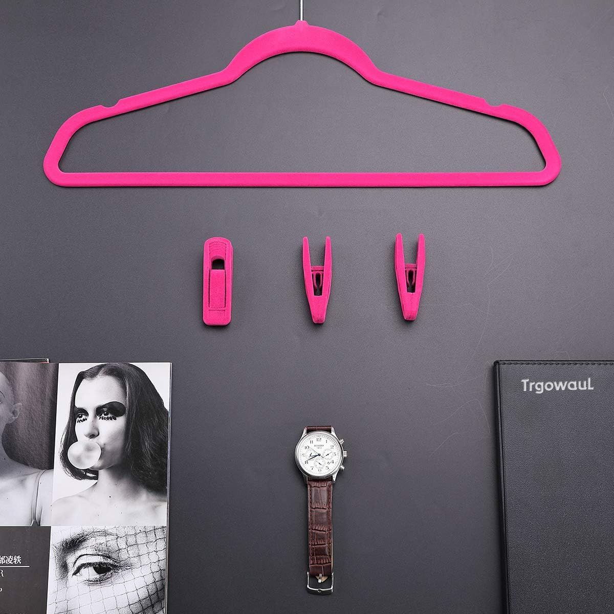 Hot Pink Velvet Hangers Clips, Pants Hangers Velvet Clips, Strong Finger Clips Perfect for Thin Velvet Hangers (20 Pcs, Hot Pink) - Image 6