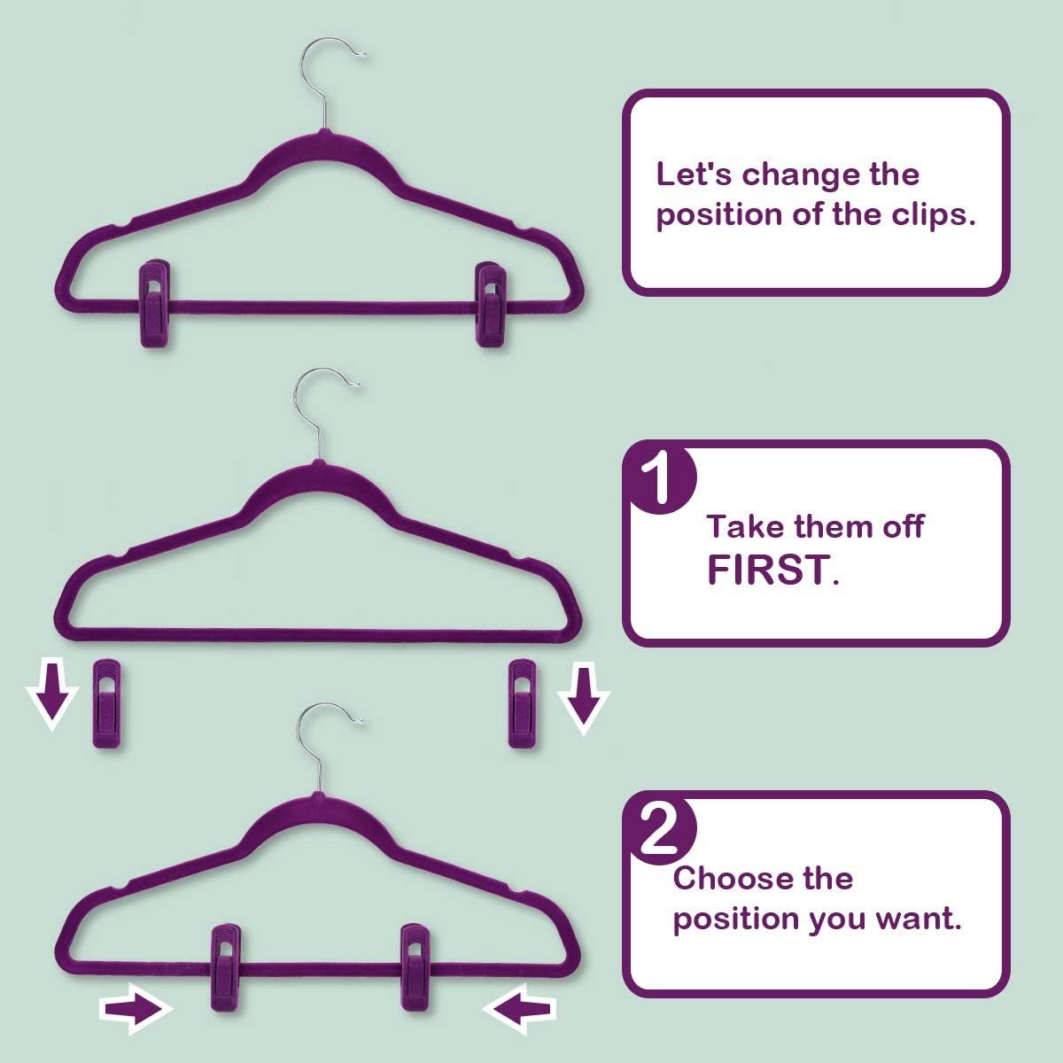 Purple Velvet Hangers Clips, Pants Hangers Velvet Clips, Strong Finger Clips Perfect for Thin Velvet Hangers (20 Pcs, Purple) - Image 4