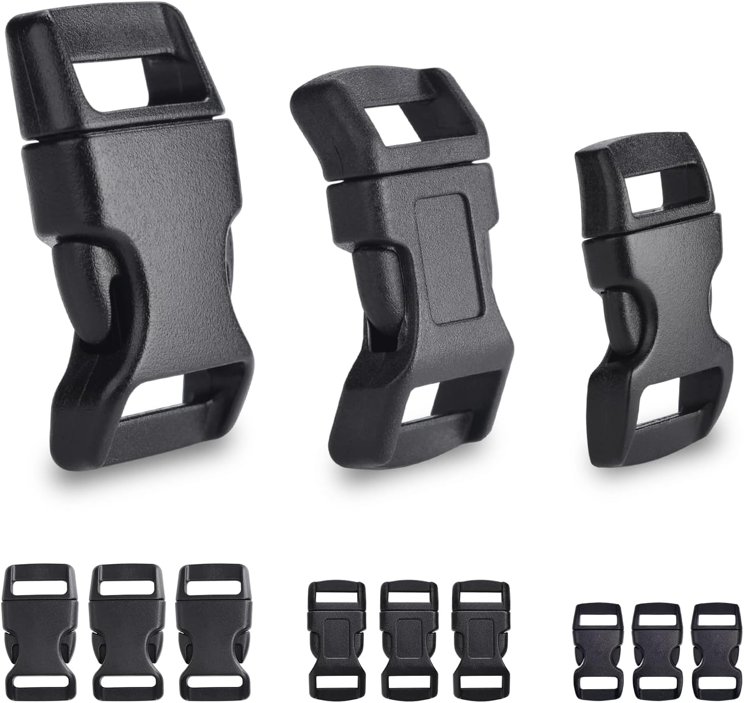 CooBigo 60 Pack Paracord Bracelets Buckles, 5/8, 1/2 and 3/8 Inch Contoured Paracord Buckles, Plastic Side Release Clasp for Parachute 550 Cord Bracelets Clasps Clip Dog Collar Accessories (20 Each) - Image 1