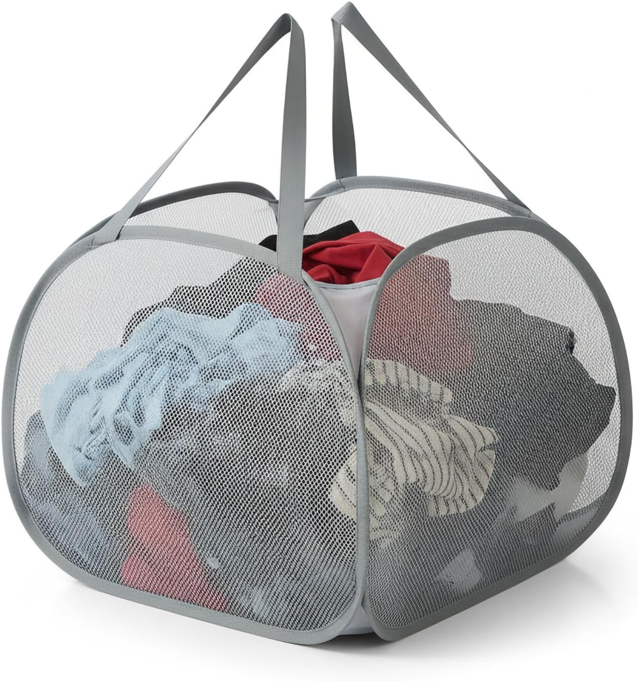 Kimmama Collapsible Mesh Laundry Basket, Foldable Pop Up Laundry Hamper with Side Pocket, Removable Clothes Storage Bin with Handle for Laundry Room, College Drom, Bathroom, Kid Room, Travel, 95L - Image 1