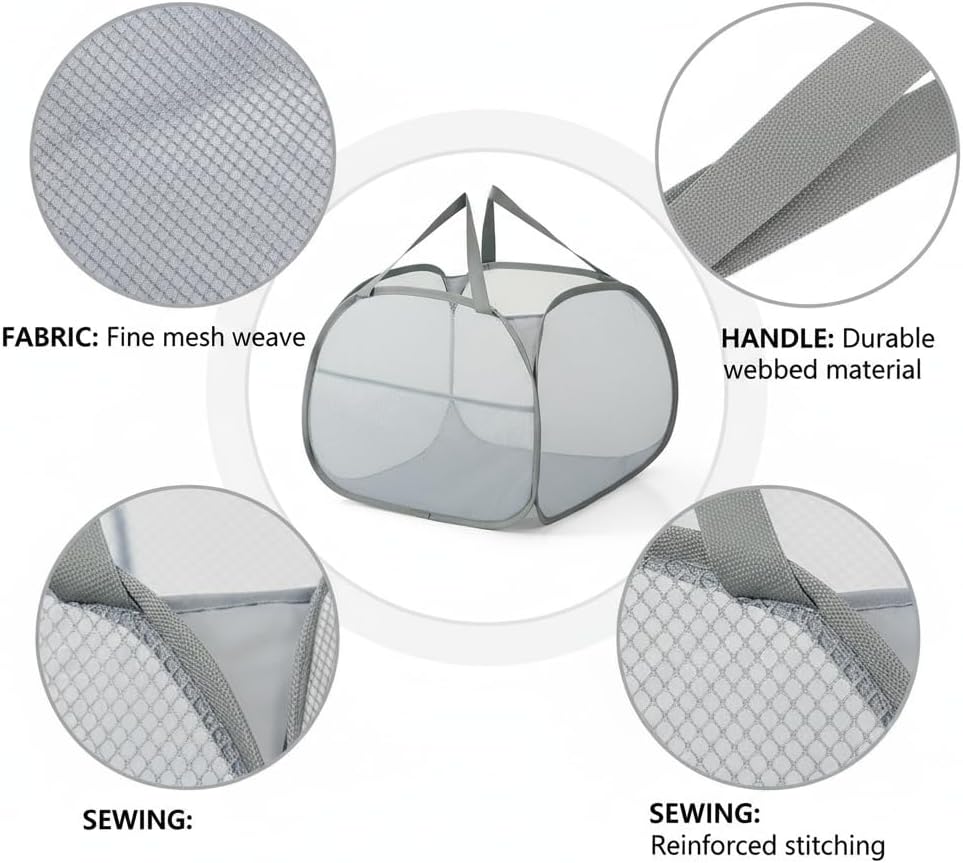 Kimmama Collapsible Mesh Laundry Basket, Foldable Pop Up Laundry Hamper with Side Pocket, Removable Clothes Storage Bin with Handle for Laundry Room, College Drom, Bathroom, Kid Room, Travel, 95L - Image 7