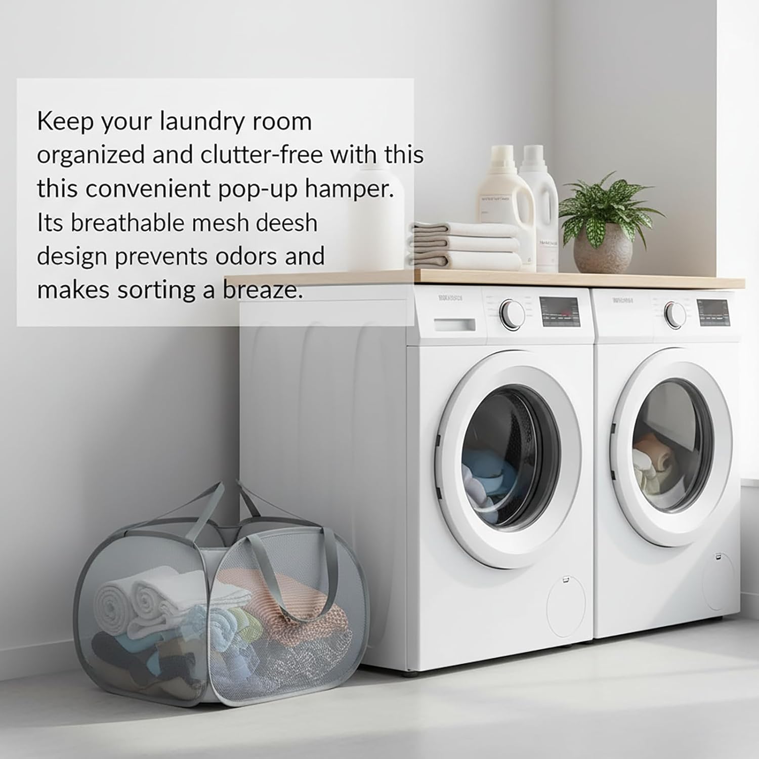 Kimmama Collapsible Mesh Laundry Basket, Foldable Pop Up Laundry Hamper with Side Pocket, Removable Clothes Storage Bin with Handle for Laundry Room, College Drom, Bathroom, Kid Room, Travel, 95L - Image 8