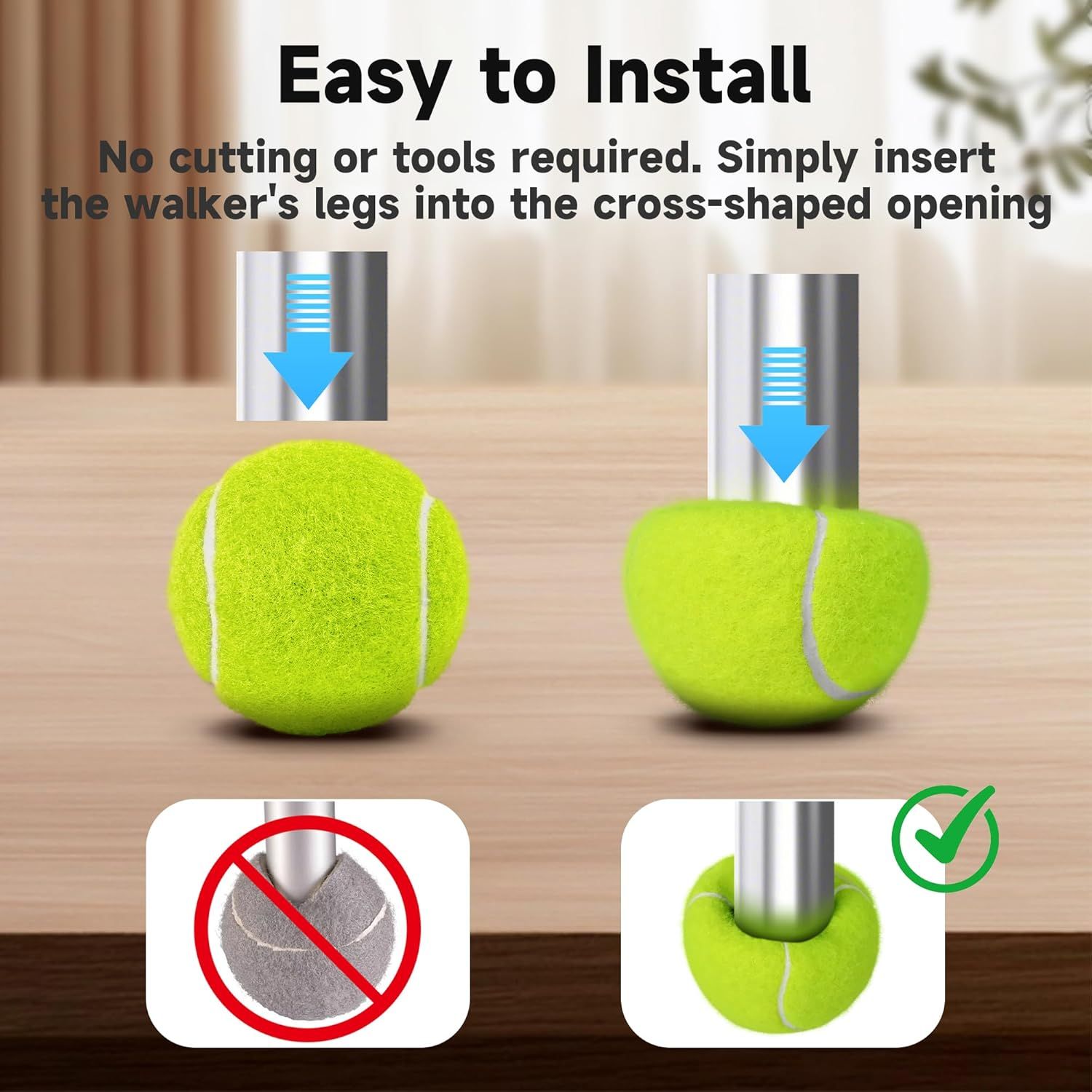 Precut Tennis Balls for Walkers, 4 PCS Heavy Duty Walker Accessories, Walker Tennis Balls Precut for Easy Installation, Universal Walker Glide Balls for Seniors, Furniture Legs & Floor Protection - Image 2