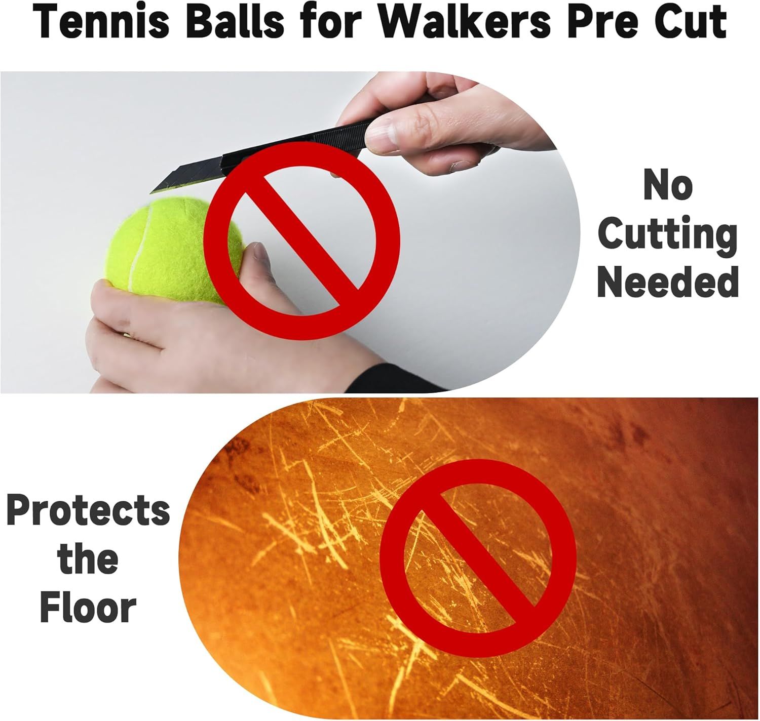 Precut Tennis Balls for Walkers, 4 PCS Heavy Duty Walker Accessories, Walker Tennis Balls Precut for Easy Installation, Universal Walker Glide Balls for Seniors, Furniture Legs & Floor Protection - Image 3