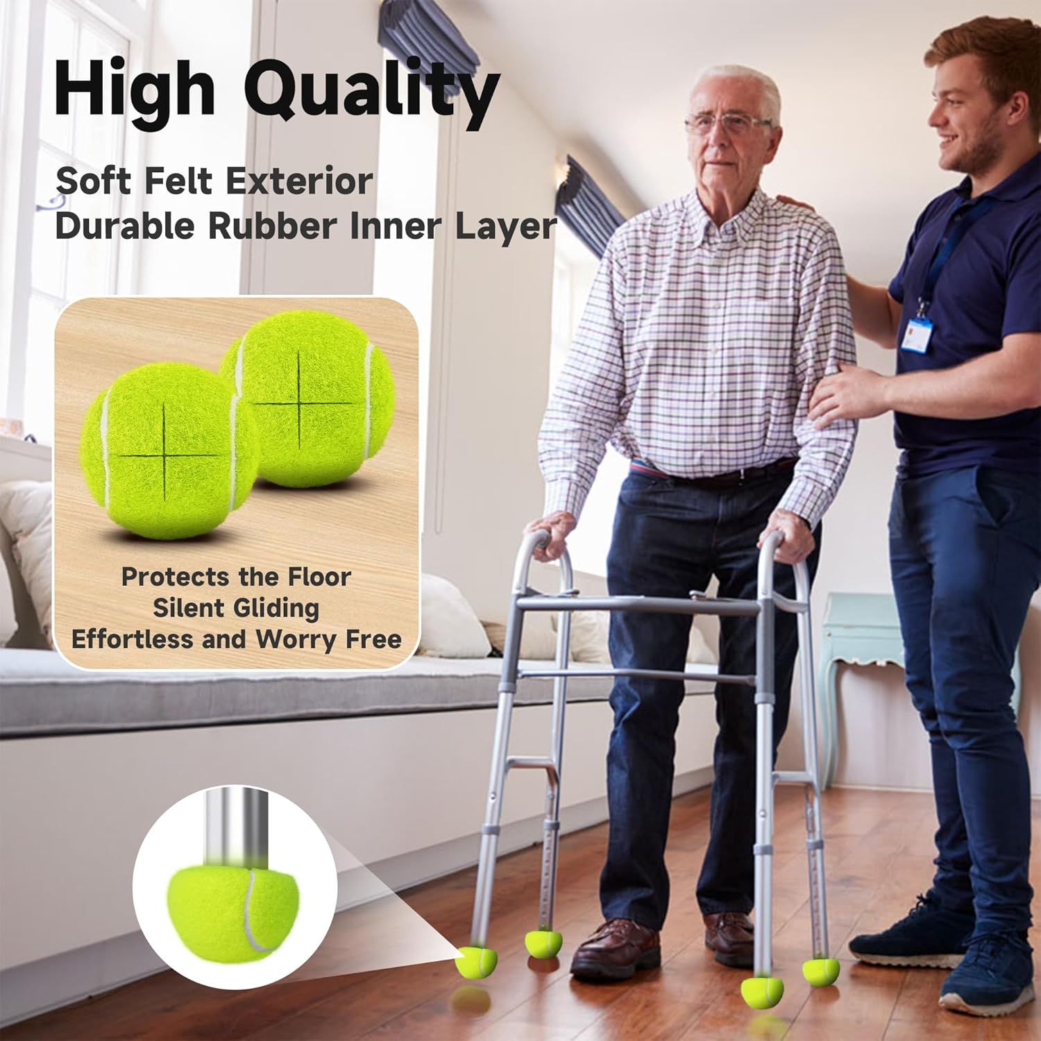 Precut Tennis Balls for Walkers, 4 PCS Heavy Duty Walker Accessories, Walker Tennis Balls Precut for Easy Installation, Universal Walker Glide Balls for Seniors, Furniture Legs & Floor Protection - Image 6