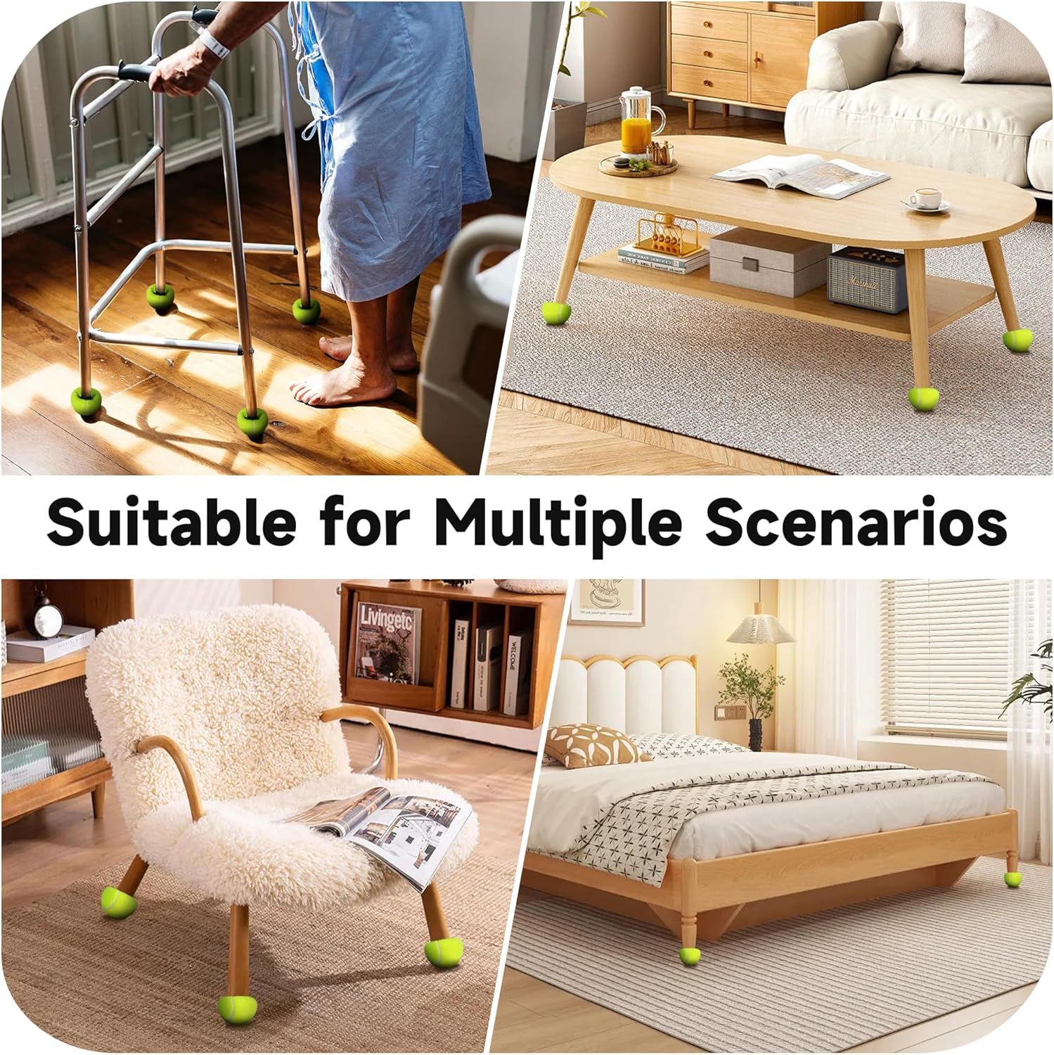Precut Tennis Balls for Walkers, 4 PCS Heavy Duty Walker Accessories, Walker Tennis Balls Precut for Easy Installation, Universal Walker Glide Balls for Seniors, Furniture Legs & Floor Protection - Image 7