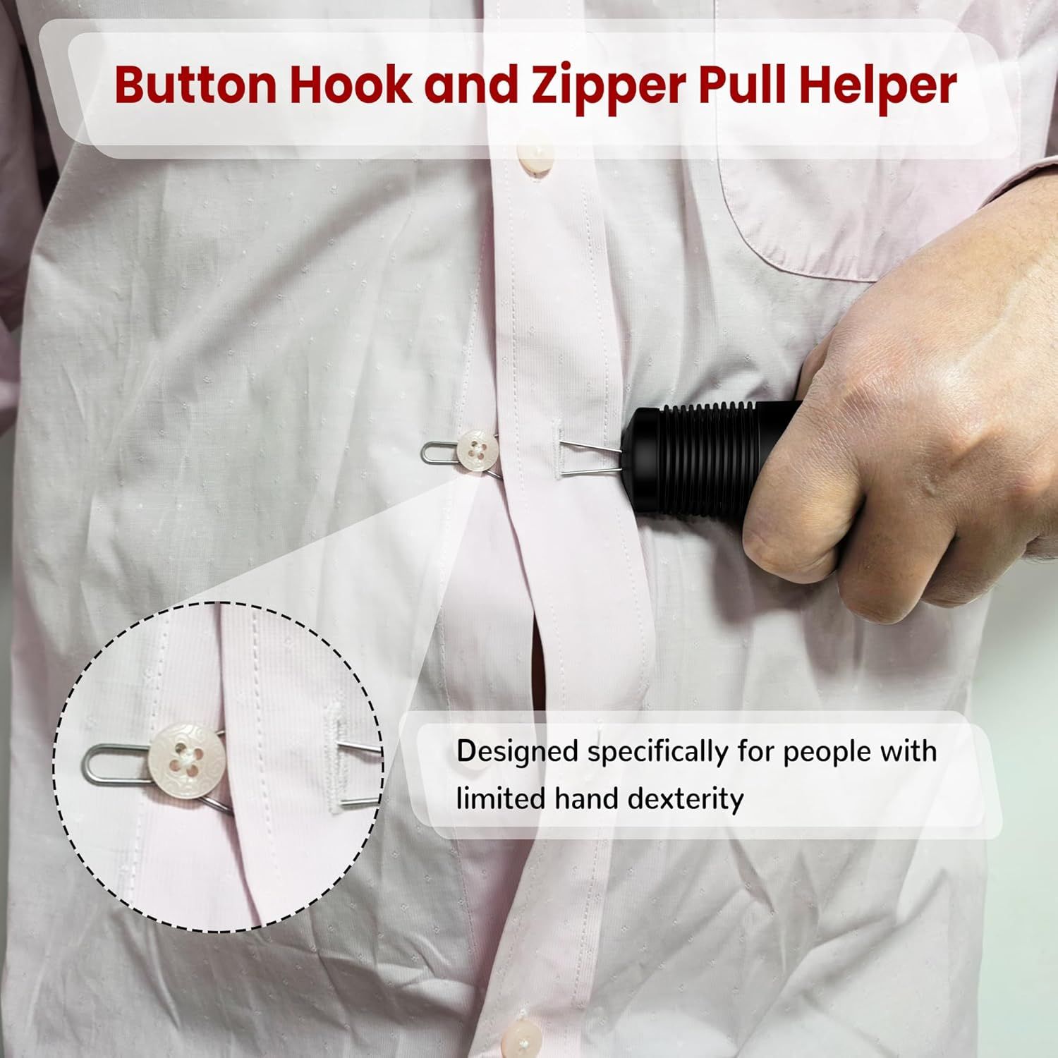 Button Hook with Zipper Pull, Button Assist Tool, Button Hook for Seniors, Disabled, Limited Hand Mobility, One Handed Button Helper Tool, Gifts for People with Disabilities, Easy to Use - Image 2