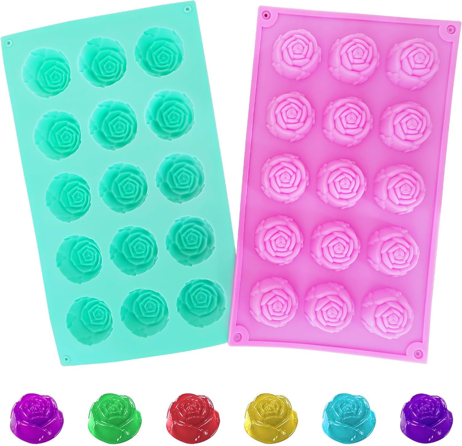 2 Pcs Rose Mold Silicone, Non-Stick Soap Molds, Reusable Heat-Resistant Flower Molds Silicone for Handmade Soap Making, Candy, Chocolate, Rose Ice Cube, Cake Decoration Jelly, Easy Release & Cleaning - Image 1