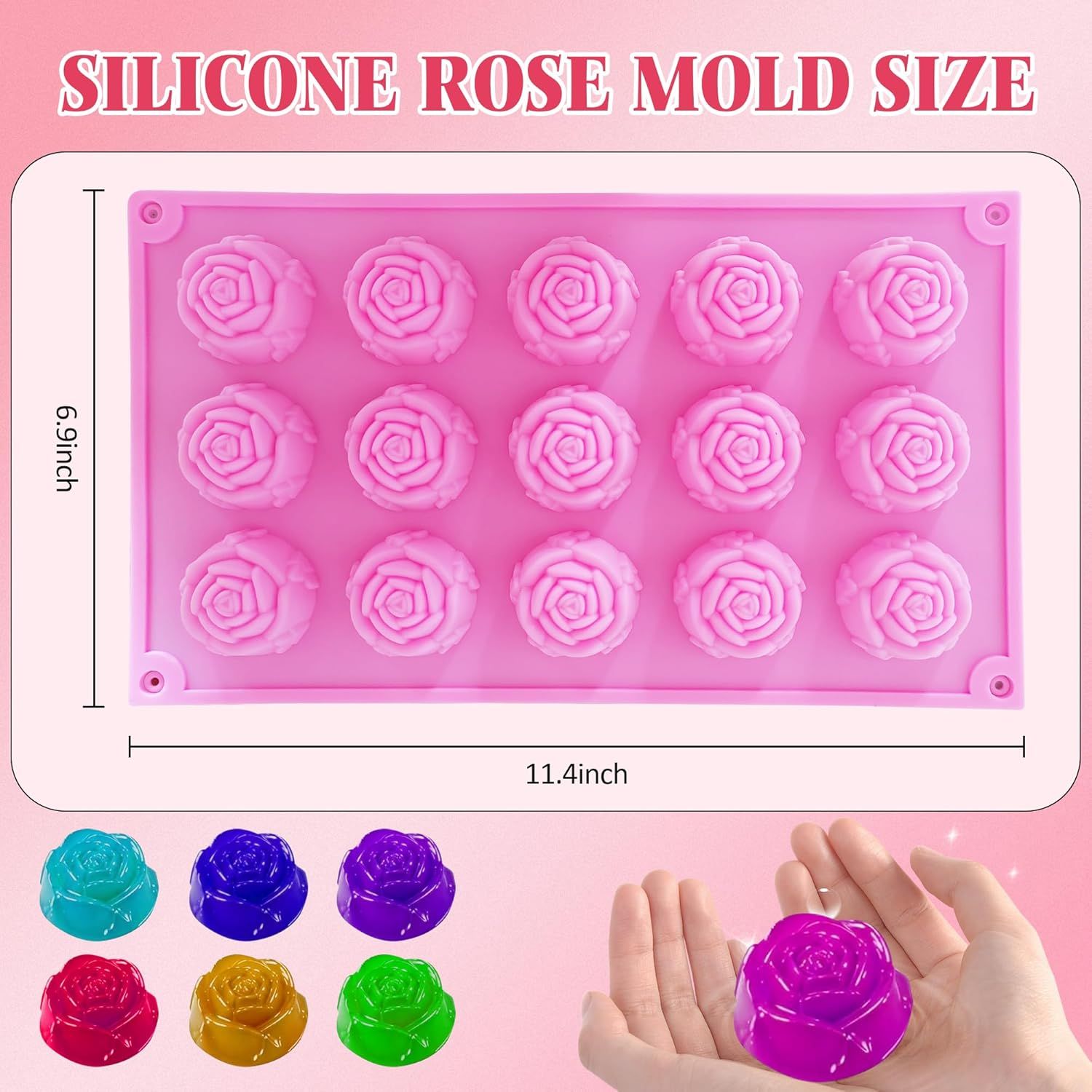 2 Pcs Rose Mold Silicone, Non-Stick Soap Molds, Reusable Heat-Resistant Flower Molds Silicone for Handmade Soap Making, Candy, Chocolate, Rose Ice Cube, Cake Decoration Jelly, Easy Release & Cleaning - Image 3