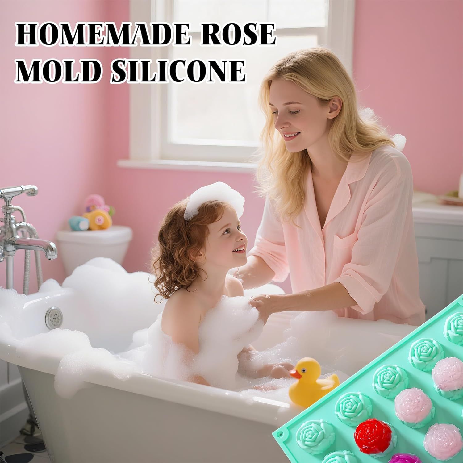 2 Pcs Rose Mold Silicone, Non-Stick Soap Molds, Reusable Heat-Resistant Flower Molds Silicone for Handmade Soap Making, Candy, Chocolate, Rose Ice Cube, Cake Decoration Jelly, Easy Release & Cleaning - Image 6