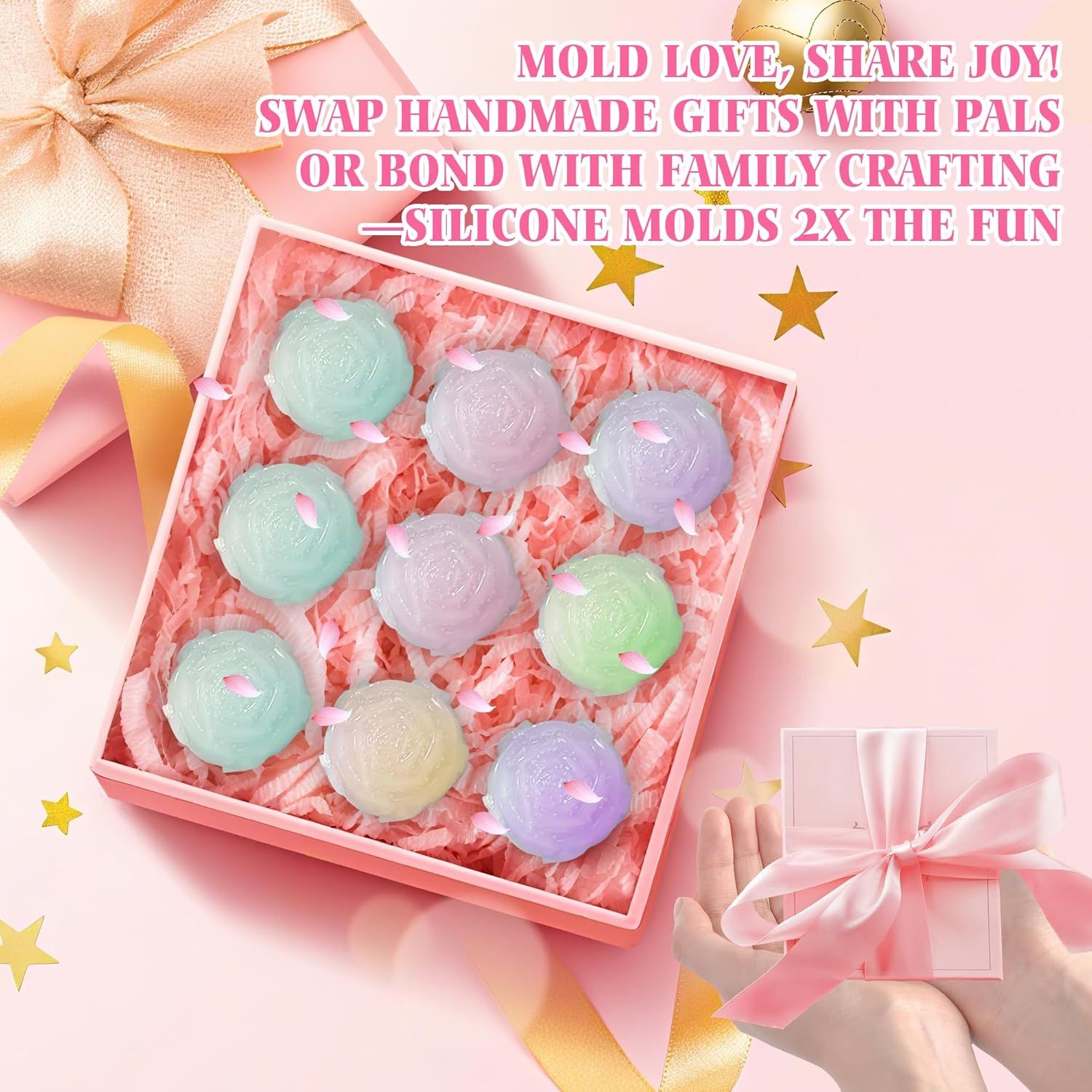 2 Pcs Rose Mold Silicone, Non-Stick Soap Molds, Reusable Heat-Resistant Flower Molds Silicone for Handmade Soap Making, Candy, Chocolate, Rose Ice Cube, Cake Decoration Jelly, Easy Release & Cleaning - Image 7