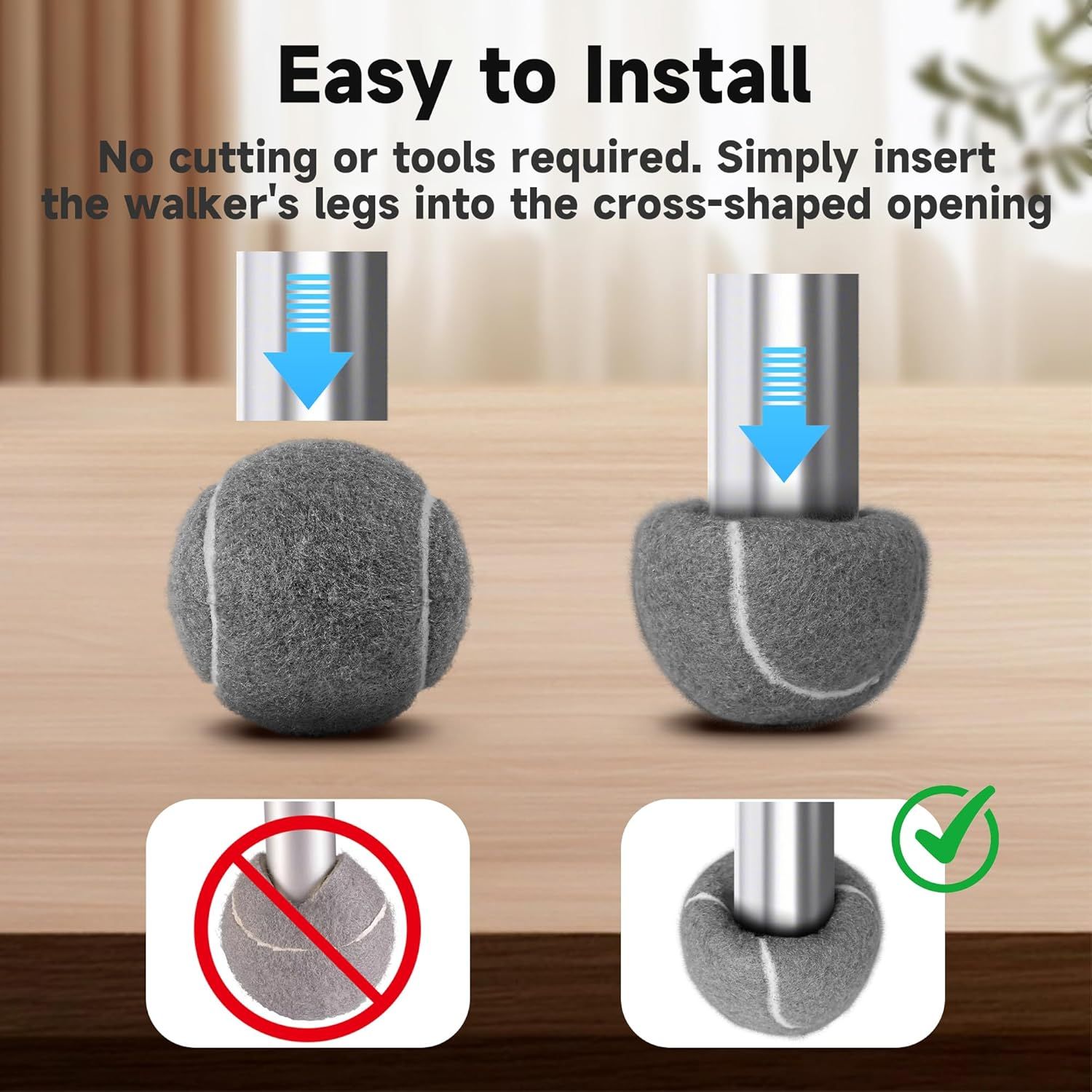 4 Pcs Tennis Balls Precut for Walkers Pre Cut, Walkers Legs Universal Precut GlideBalls for Indoor, Silent Gliding and Floor Protection（Grey） - Image 2