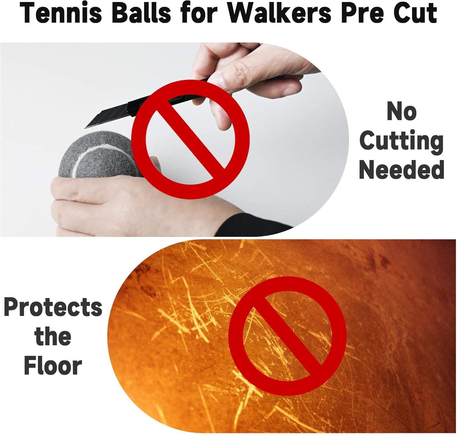 4 Pcs Tennis Balls Precut for Walkers Pre Cut, Walkers Legs Universal Precut GlideBalls for Indoor, Silent Gliding and Floor Protection（Grey） - Image 3