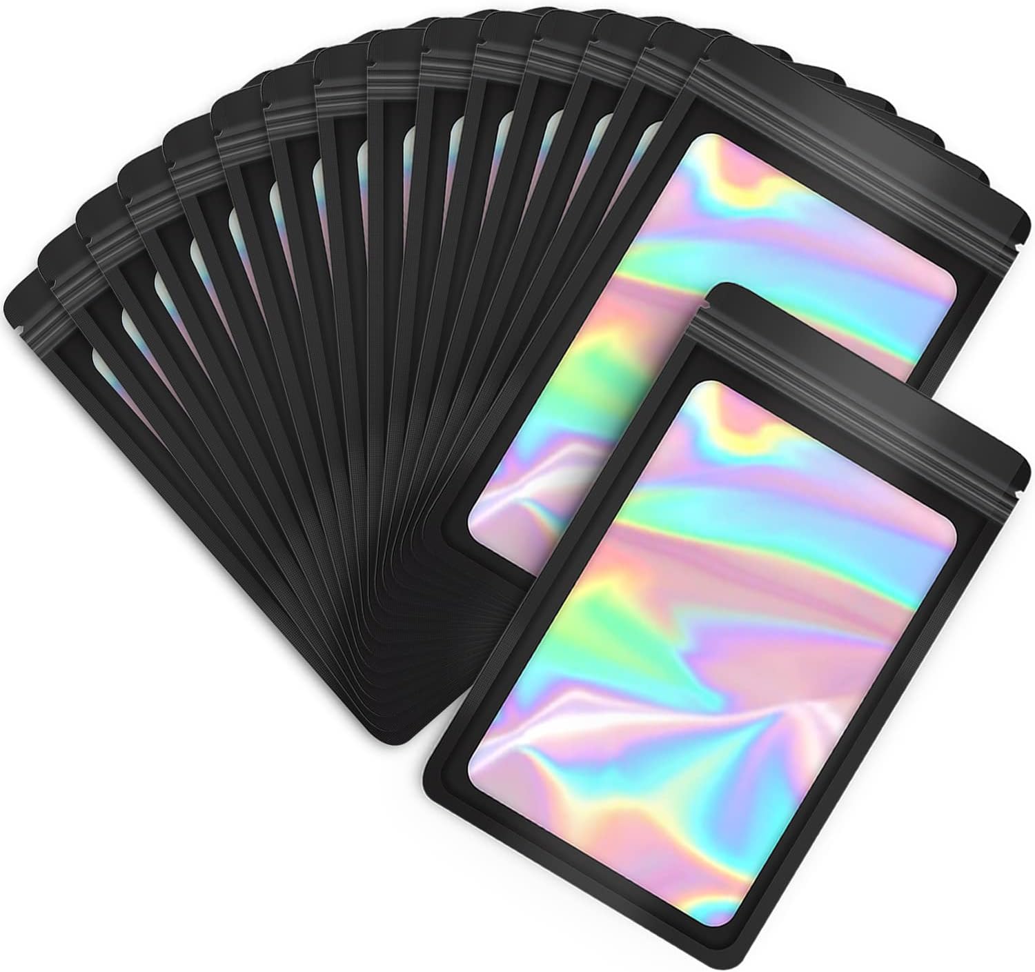 EONJOE 100-Pack 4×6 Inch Mylar Bags Resealable Holographic Packaging Bag Jewelry Candy Sample Food Treat Party Favor Small Bussiness Bags,Black - Image 1