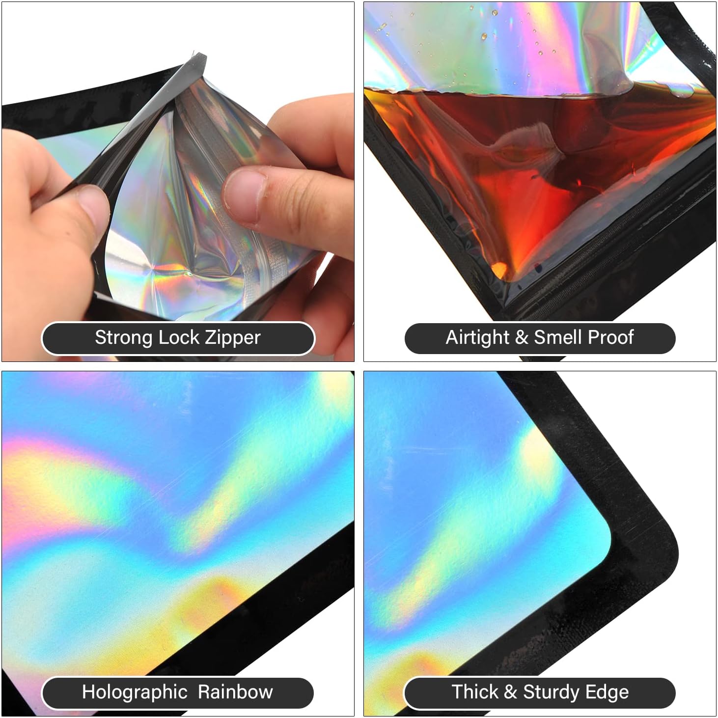 EONJOE 100-Pack 4×6 Inch Mylar Bags Resealable Holographic Packaging Bag Jewelry Candy Sample Food Treat Party Favor Small Bussiness Bags,Black - Image 5