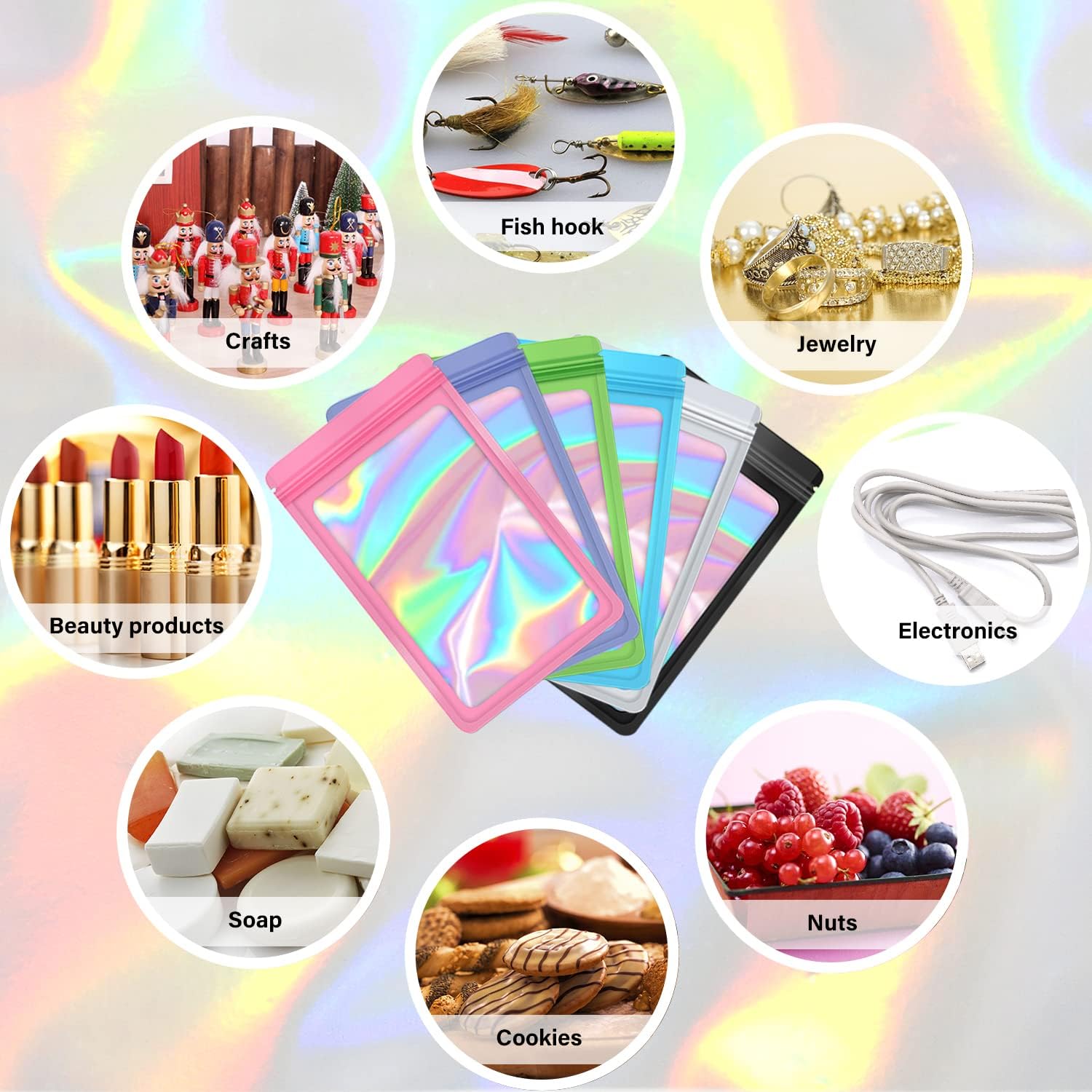 EONJOE 100-Pack 4×6 Inch Mylar Bags Resealable Holographic Packaging Bag Jewelry Candy Sample Food Treat Party Favor Small Bussiness Bags,Black - Image 6