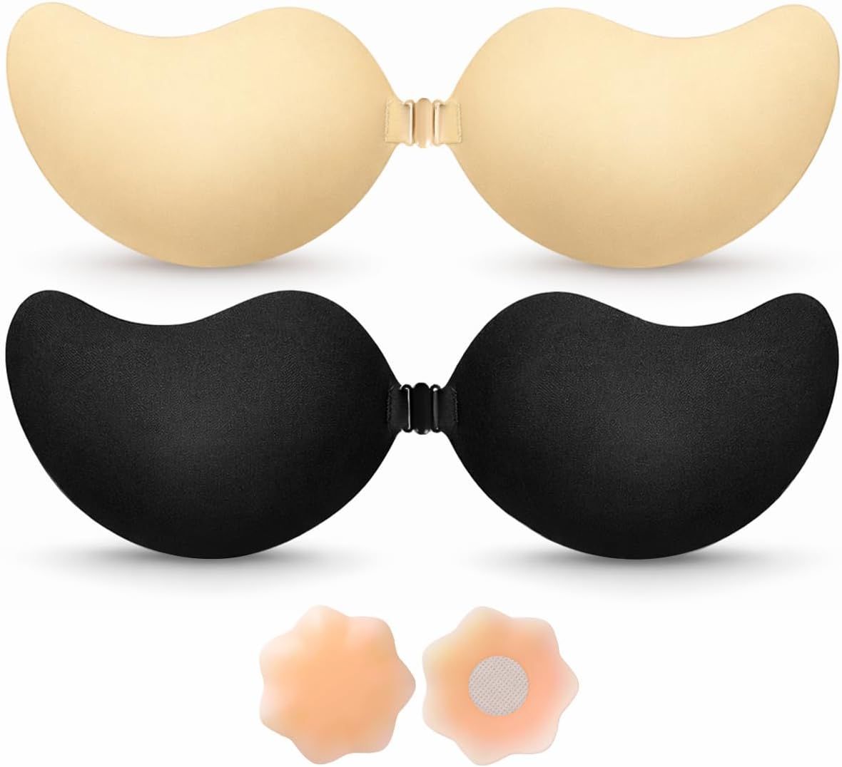 Sticky Bra Push Up – Backless, 2 Pair Invisible Adhesive Strapless Bra with Clip - A-D Cup - Image 1