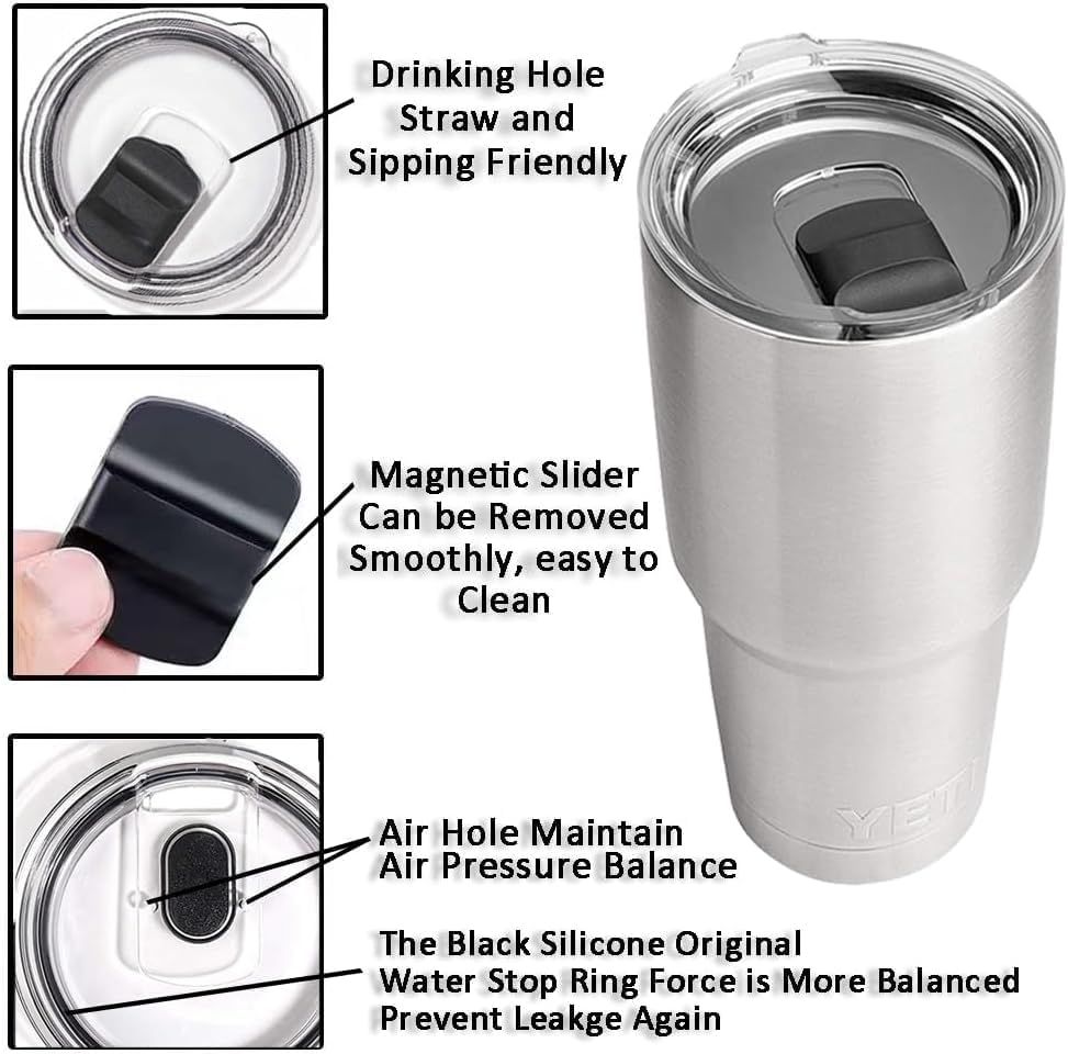 Replacement Tumbler Lids 3 Pack for YETI 20 oz & 10/24 oz Mugs Straw– Magnetic Slider Spill Leak-Resistant Travel Cup Covers, Universal BPA-Free Coffee Cup Fit for Ozark Trail & RTIC Hot & Cold Drinks - Image 5