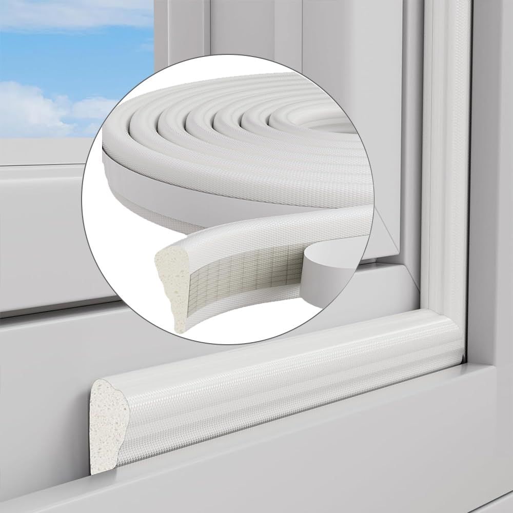 118” Wedge-Shape Foam Window Weather Stripping Door Seal Strip,Soundproofing Frame Winter Insulation Tape for Exterior Front Door,Noise Cancelling Window Inserts,Door Gap Filler Light Blocker,White - Image 1