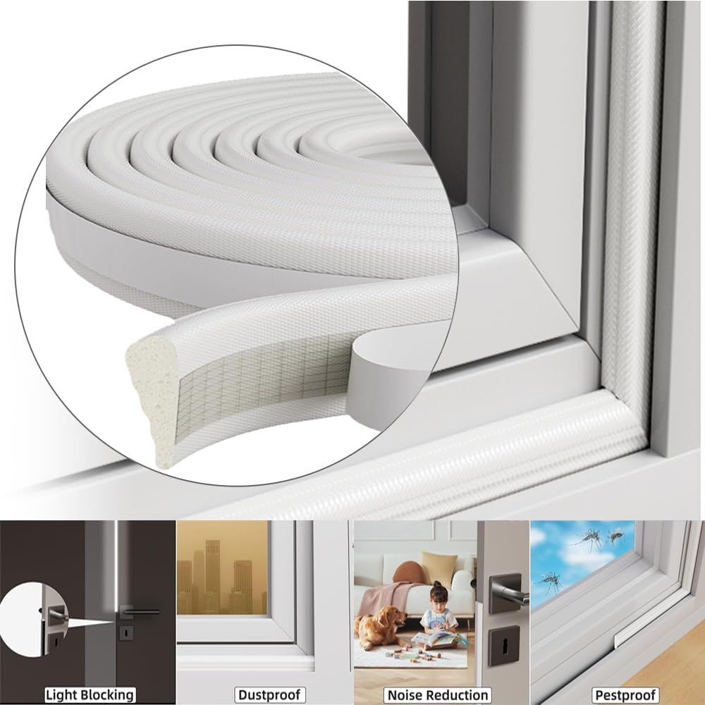 118” Wedge-Shape Foam Window Weather Stripping Door Seal Strip,Soundproofing Frame Winter Insulation Tape for Exterior Front Door,Noise Cancelling Window Inserts,Door Gap Filler Light Blocker,White - Image 2