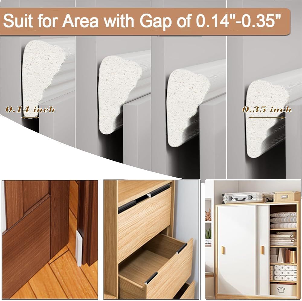 118” Wedge-Shape Foam Window Weather Stripping Door Seal Strip,Soundproofing Frame Winter Insulation Tape for Exterior Front Door,Noise Cancelling Window Inserts,Door Gap Filler Light Blocker,White - Image 3