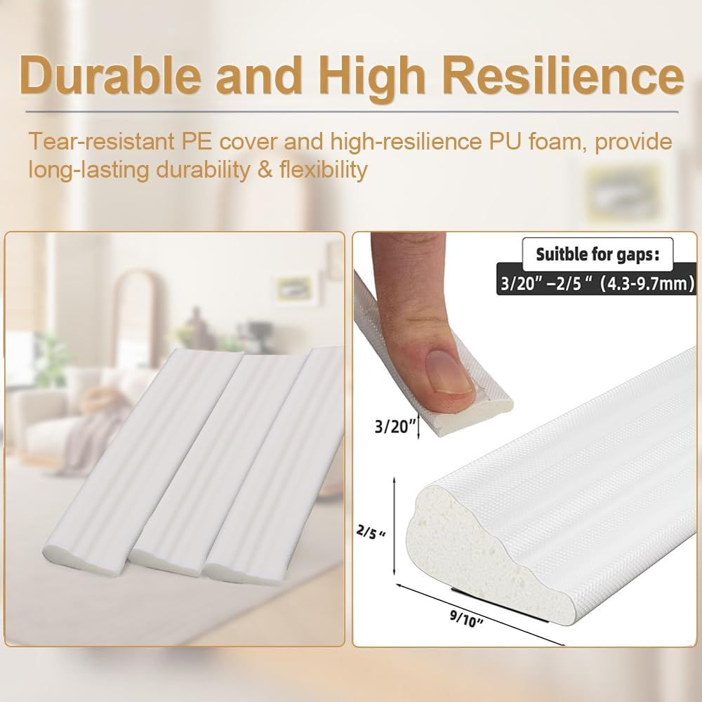 118” Wedge-Shape Foam Window Weather Stripping Door Seal Strip,Soundproofing Frame Winter Insulation Tape for Exterior Front Door,Noise Cancelling Window Inserts,Door Gap Filler Light Blocker,White - Image 7