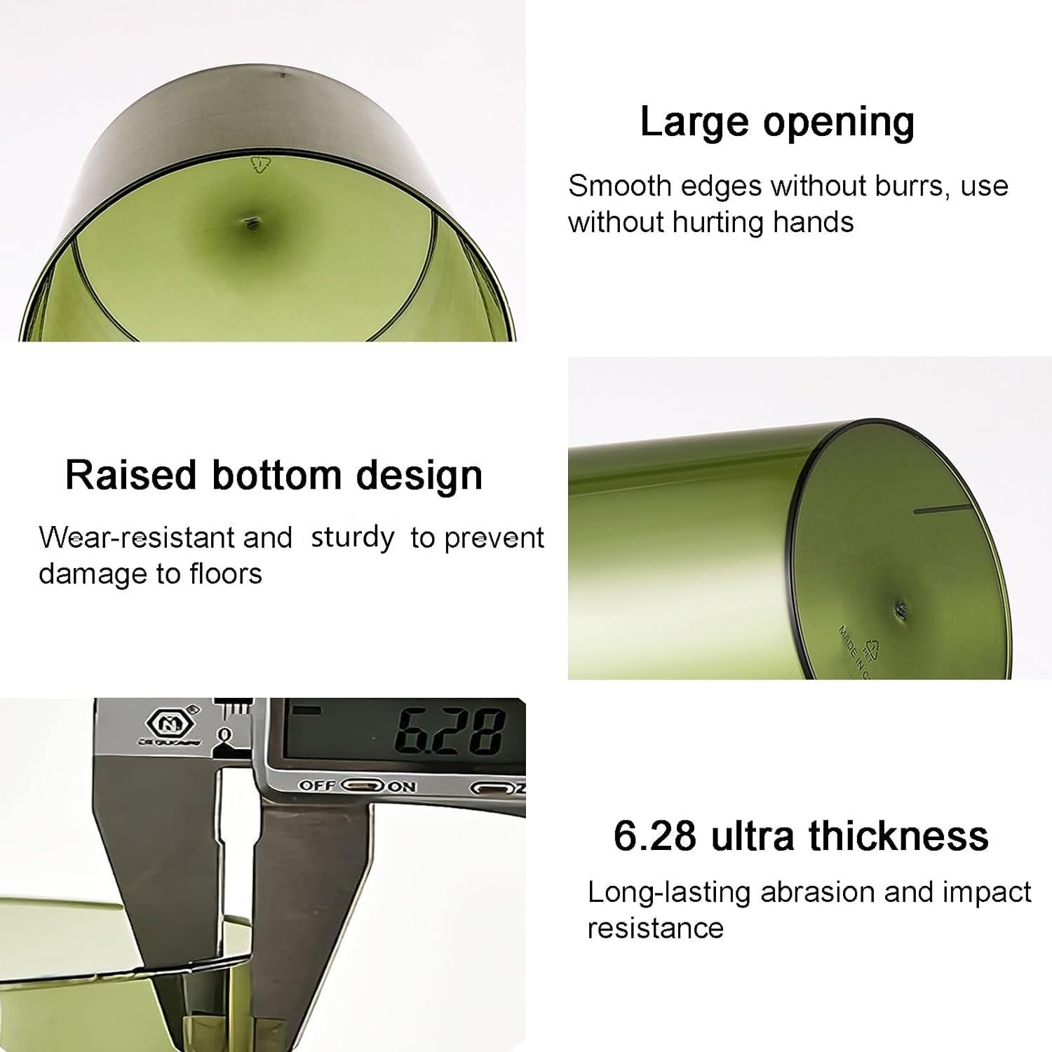 Small Trash Can Plastic Wastebasket 1.5 Gallon Round Garbage Container Bin for Bathroom, Bedroom, Kitchen, College Dorm, Office, Craft Room - Clear & Green - Image 3