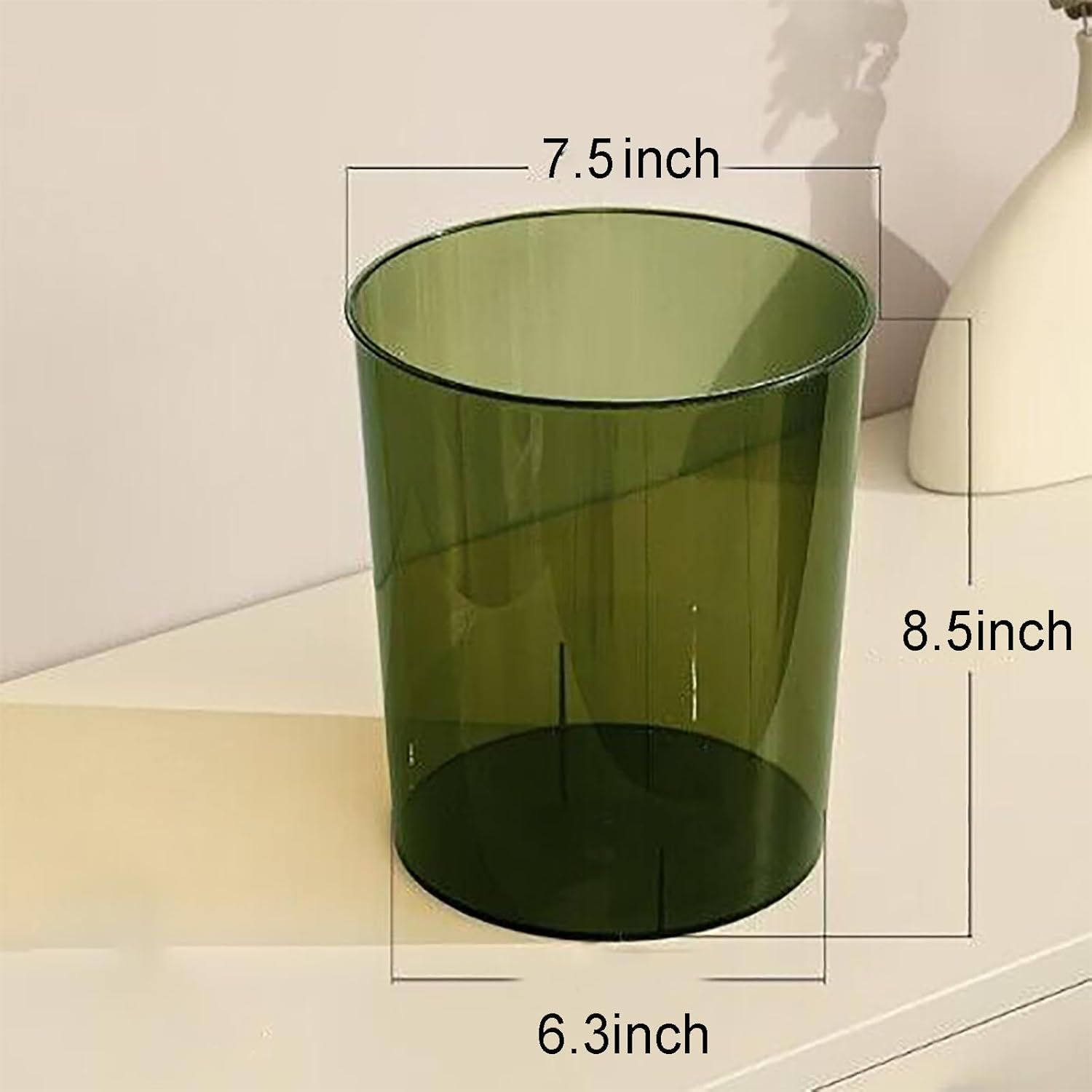 Small Trash Can Plastic Wastebasket 1.5 Gallon Round Garbage Container Bin for Bathroom, Bedroom, Kitchen, College Dorm, Office, Craft Room - Clear & Green - Image 4