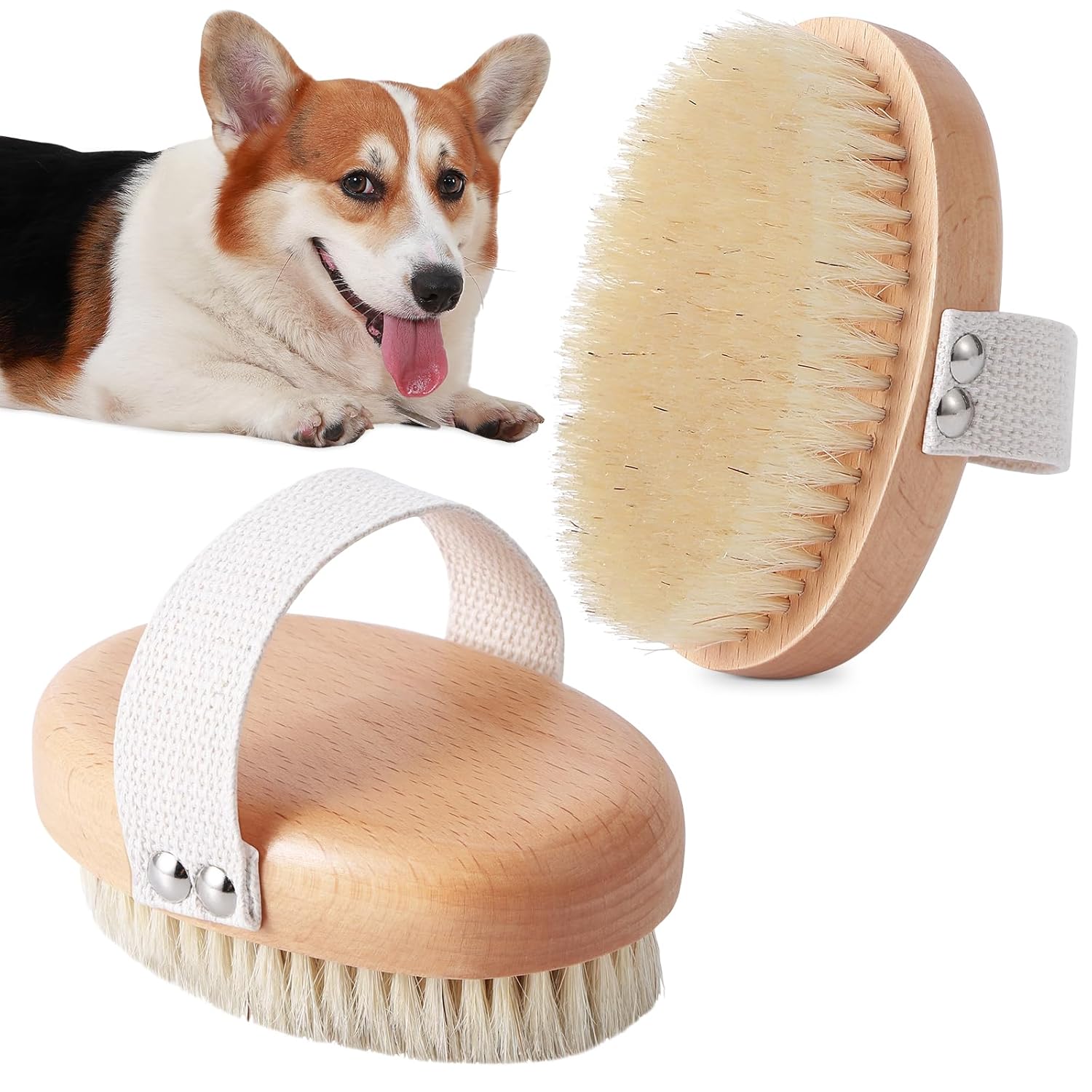 Soft Boar Bristle Pet Palm Brush for Short Haired Dogs and Cats with Band, Reduce Shedding, Ergonomic Dog Brush, Easy to Hold and Reduces Stress On Your Wrist | Ideal for Daily Grooming - Image 1