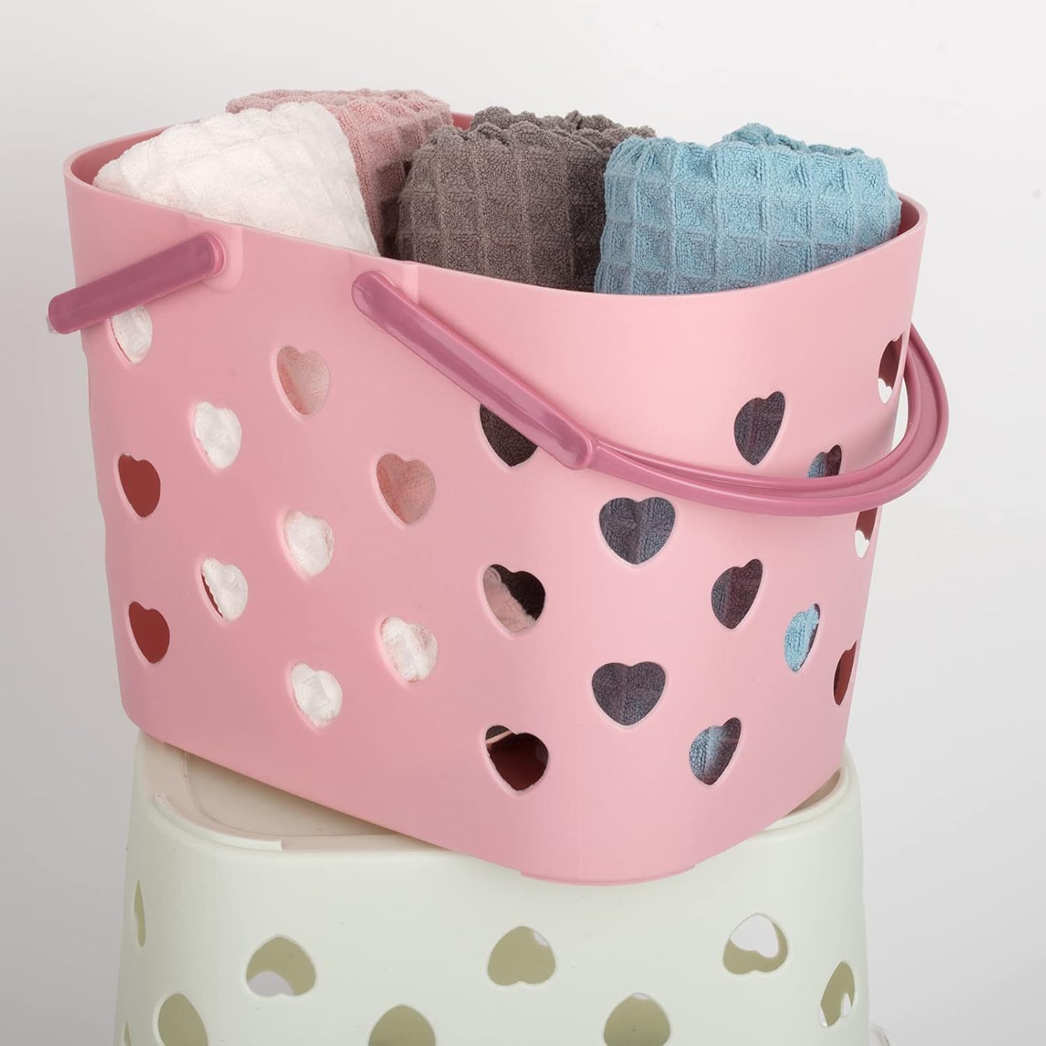 Portable Shower Caddy Tote Plastic Storage Basket with Handle Box Organizer Bin for Bathroom, Pantry, Kitchen, College Dorm, Garage - Pink - Image 4