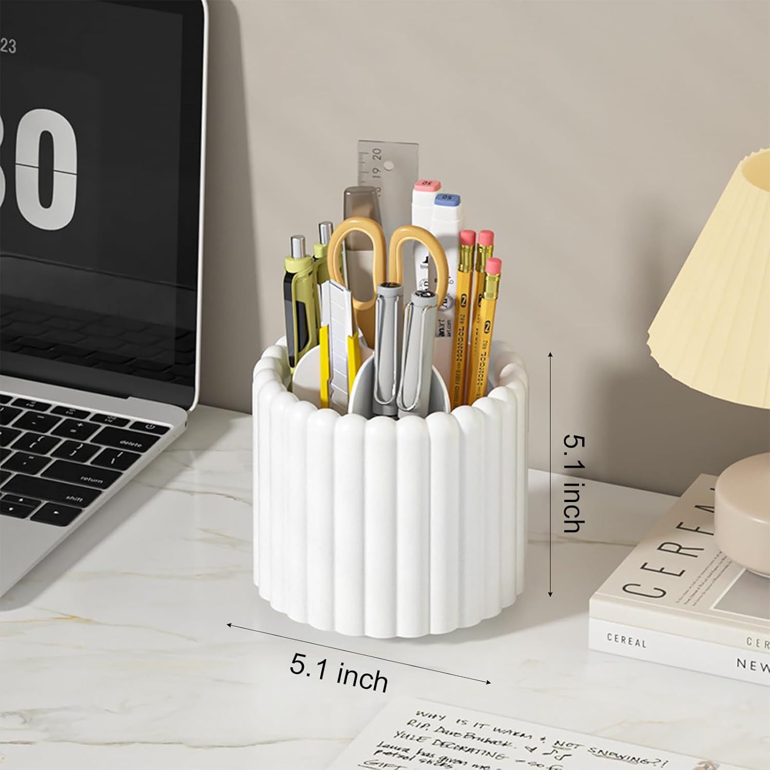 360° Rotating Pen Holder 7 Slots Desk Organizer Removable Pencil Cup Plastic Art Supplies and Accessories Desktop Storage Box Caddy for Office, School, Home (White) - Image 3