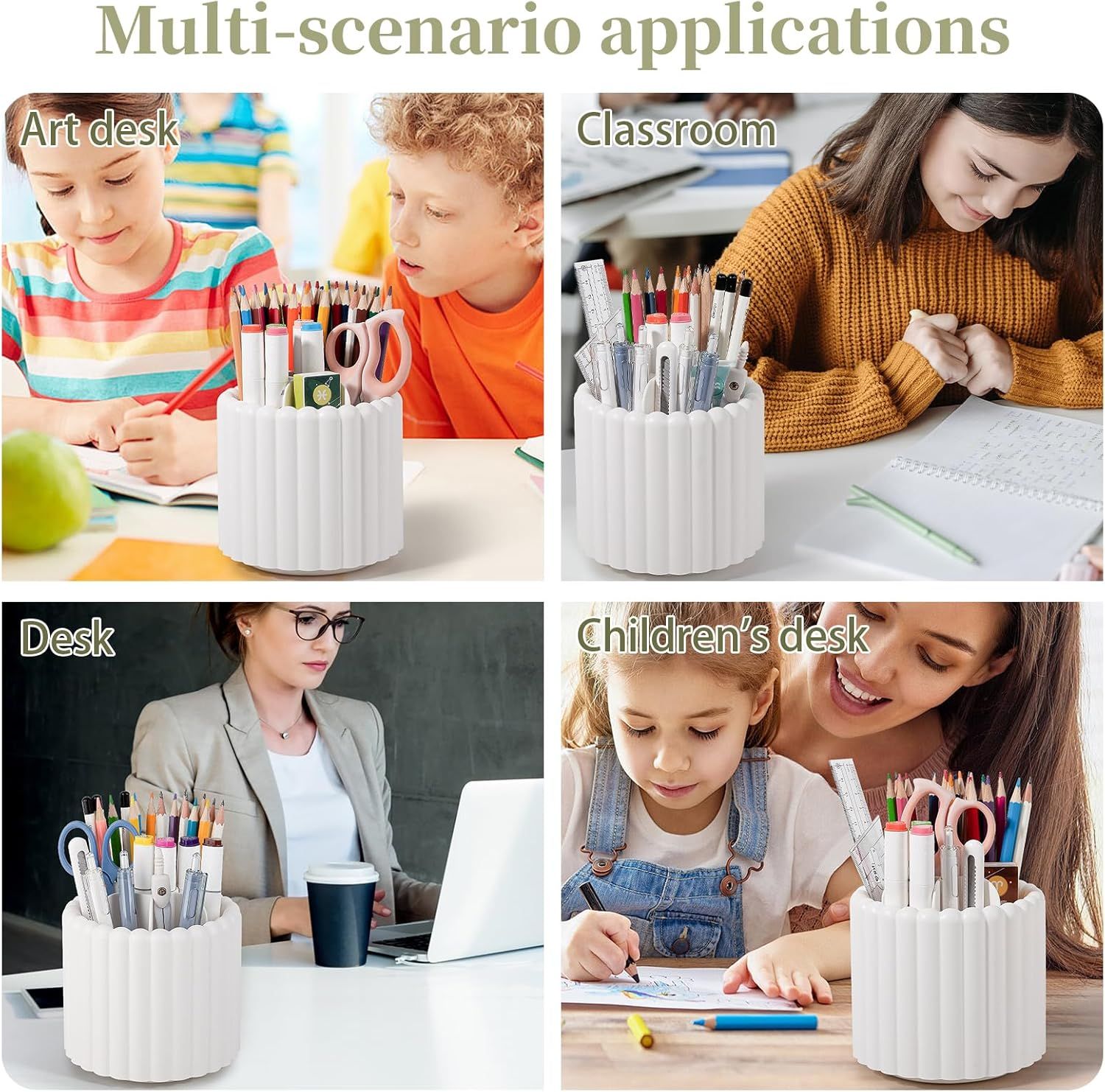 360° Rotating Pen Holder 7 Slots Desk Organizer Removable Pencil Cup Plastic Art Supplies and Accessories Desktop Storage Box Caddy for Office, School, Home (White) - Image 6