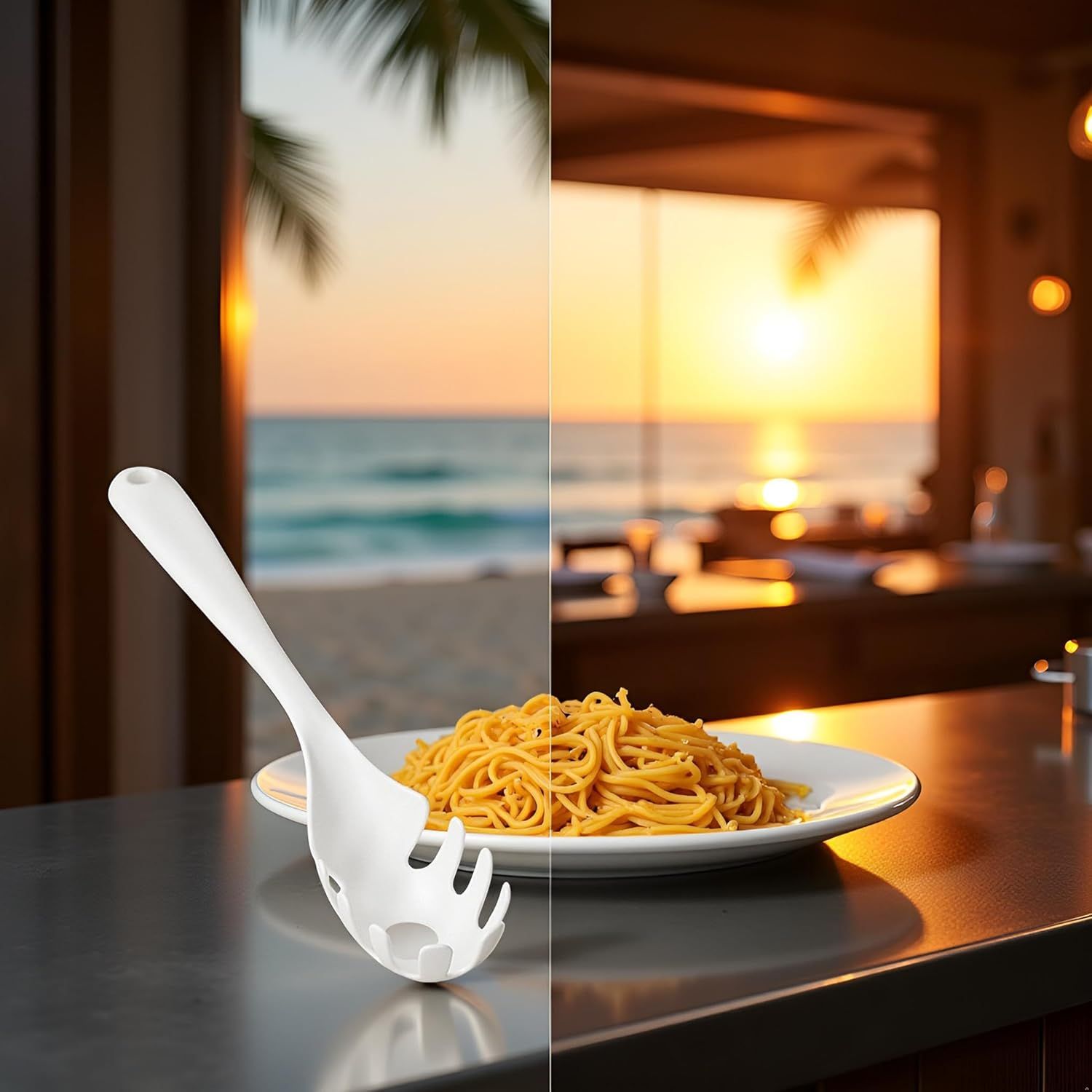 1 Pc White Pasta Fork - Teeth Spaghetti Spoon, Kitchen Noodle Fork Spoon, Spaghetti Fork Server - Image 4