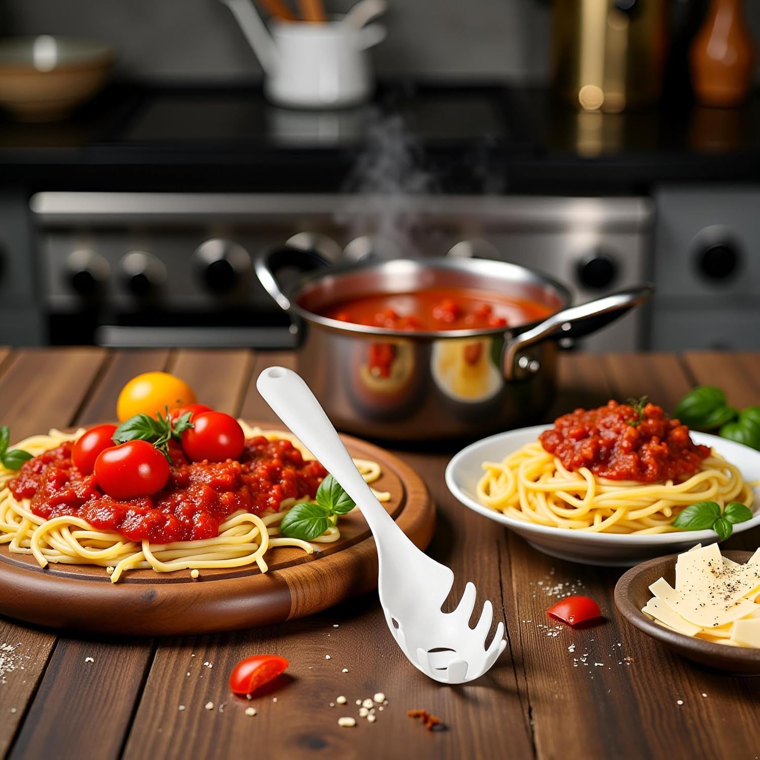 1 Pc White Pasta Fork - Teeth Spaghetti Spoon, Kitchen Noodle Fork Spoon, Spaghetti Fork Server - Image 5