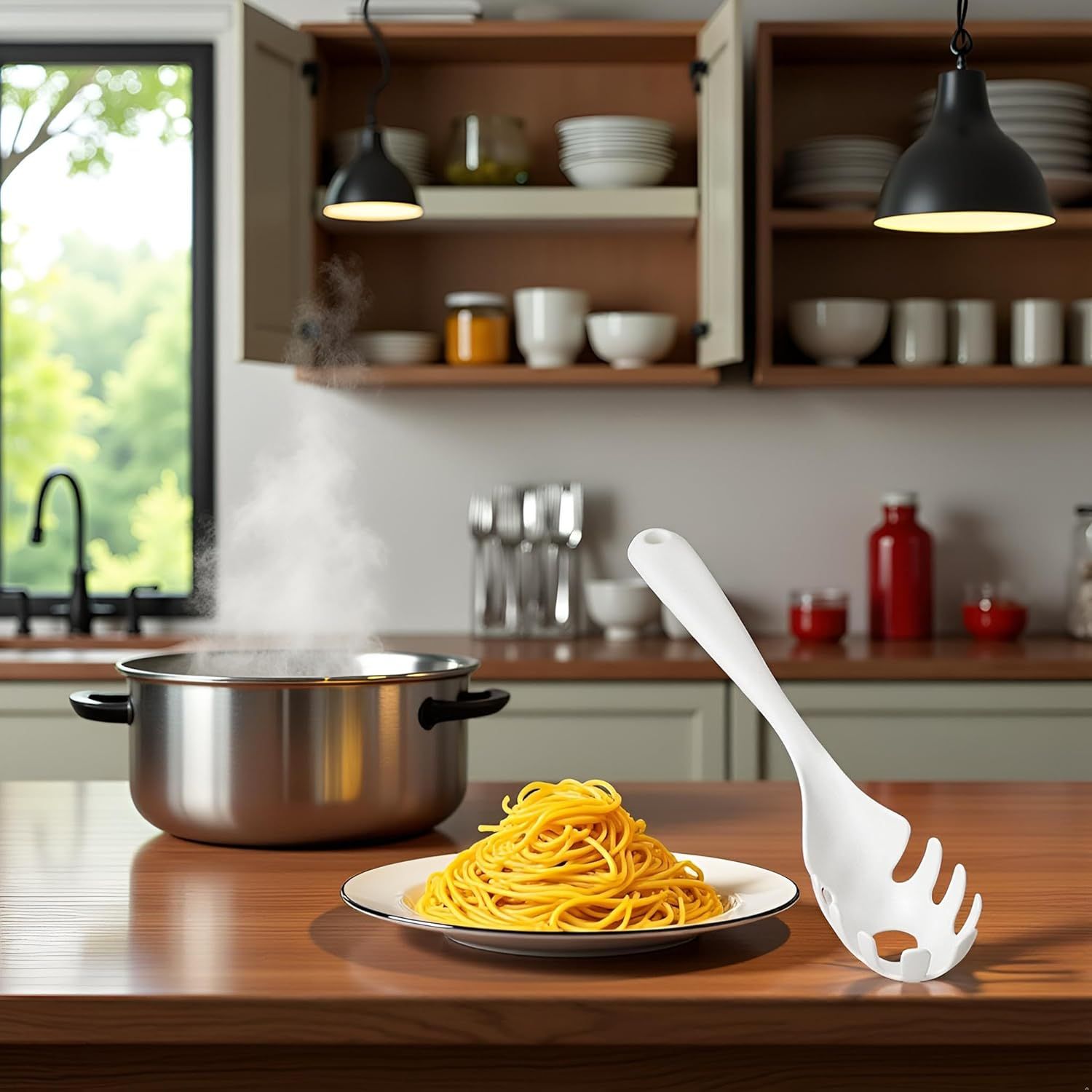 1 Pc White Pasta Fork - Teeth Spaghetti Spoon, Kitchen Noodle Fork Spoon, Spaghetti Fork Server - Image 8