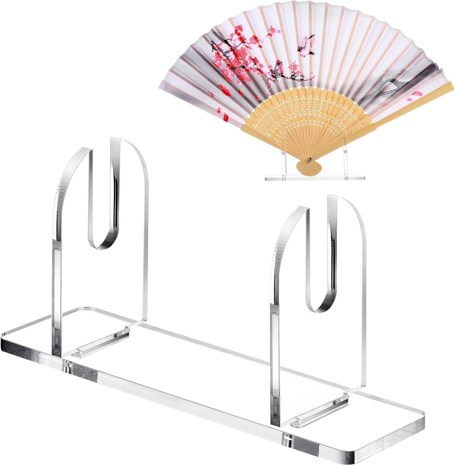 2 Pcs Acrylic Fan Display Stand Folding Clear Fan Holder Easel Japanese Chinese Hand Fan Stand Foldable Handheld Fan Display Stand Base Fan Organizer - Image 1
