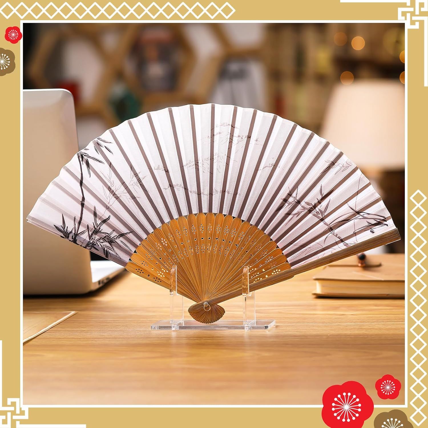 2 Pcs Acrylic Fan Display Stand Folding Clear Fan Holder Easel Japanese Chinese Hand Fan Stand Foldable Handheld Fan Display Stand Base Fan Organizer - Image 2