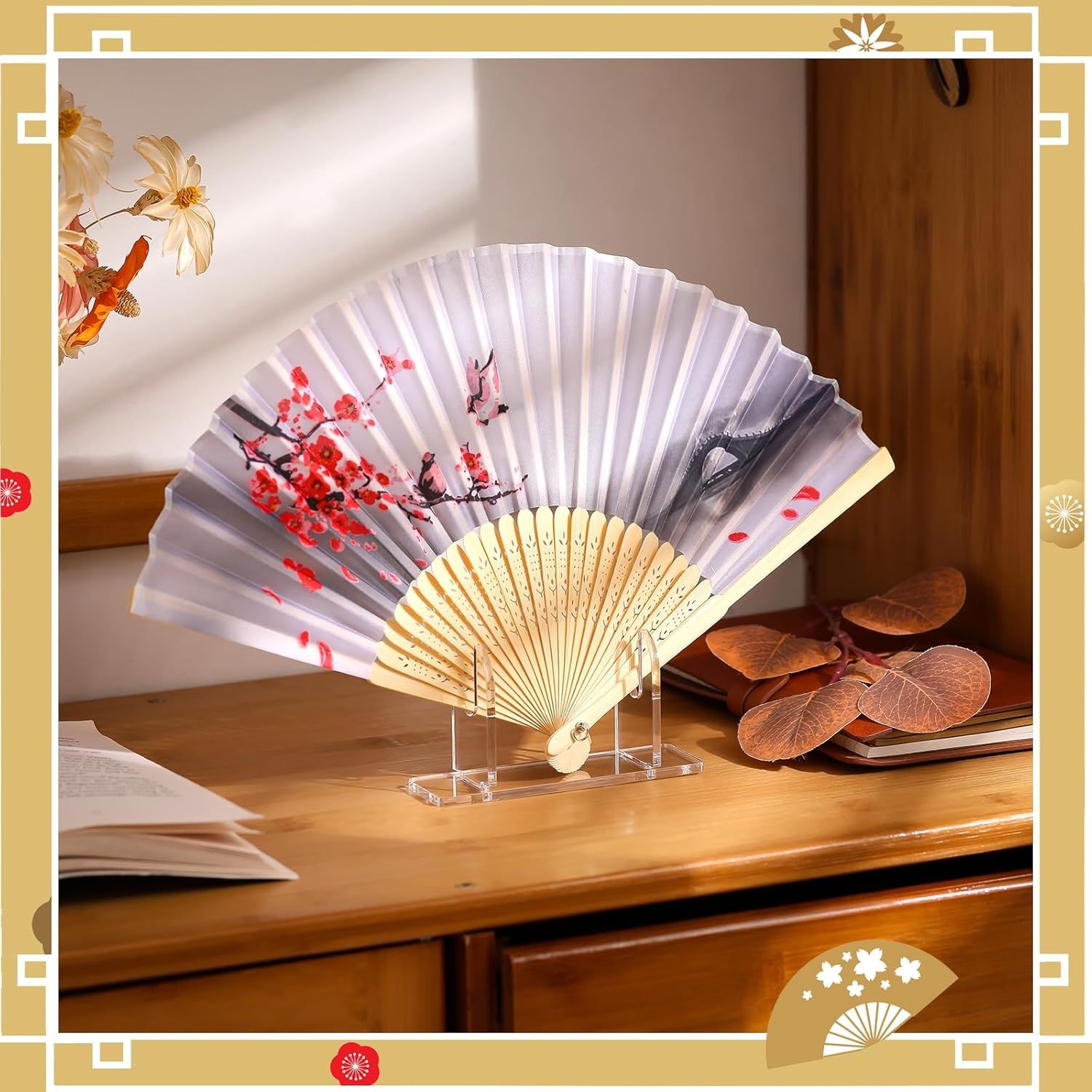 2 Pcs Acrylic Fan Display Stand Folding Clear Fan Holder Easel Japanese Chinese Hand Fan Stand Foldable Handheld Fan Display Stand Base Fan Organizer - Image 4
