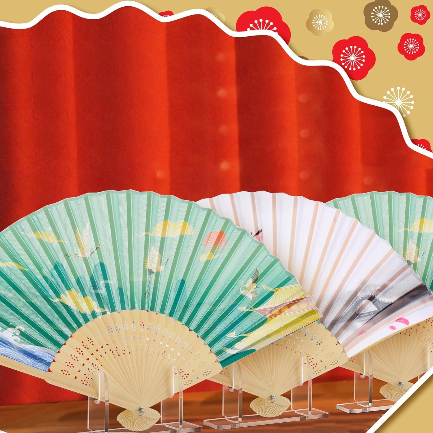 2 Pcs Acrylic Fan Display Stand Folding Clear Fan Holder Easel Japanese Chinese Hand Fan Stand Foldable Handheld Fan Display Stand Base Fan Organizer - Image 5