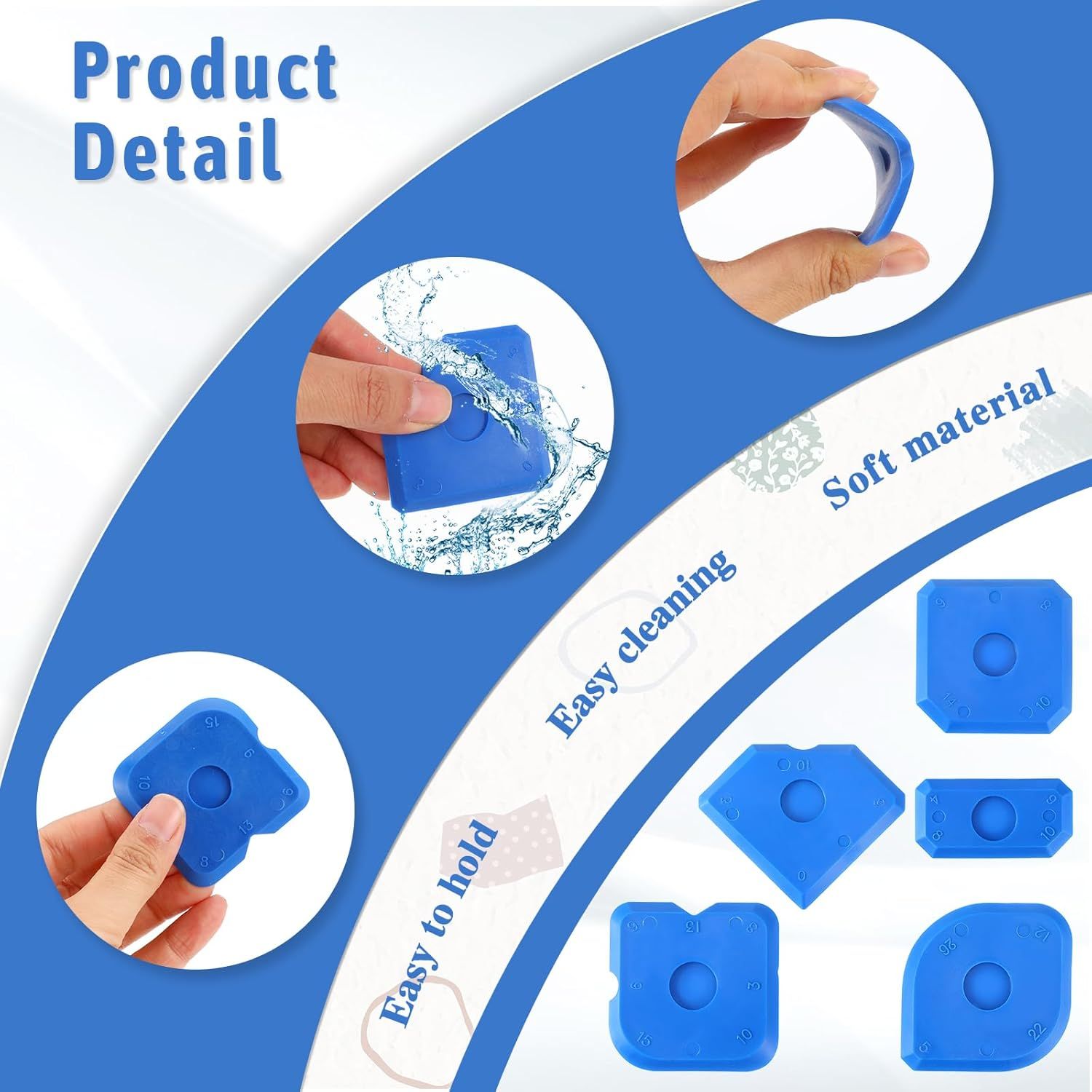 10 PCS Silicone Caulking Tool Set, Sealant Finishing Tool, Caulk Remover Tool, Portable Sealant Scraper, Reuse Grout Scraper for Kitchen Bathroom Floor Window Sealant Sealing Sink (Blue) - Image 3
